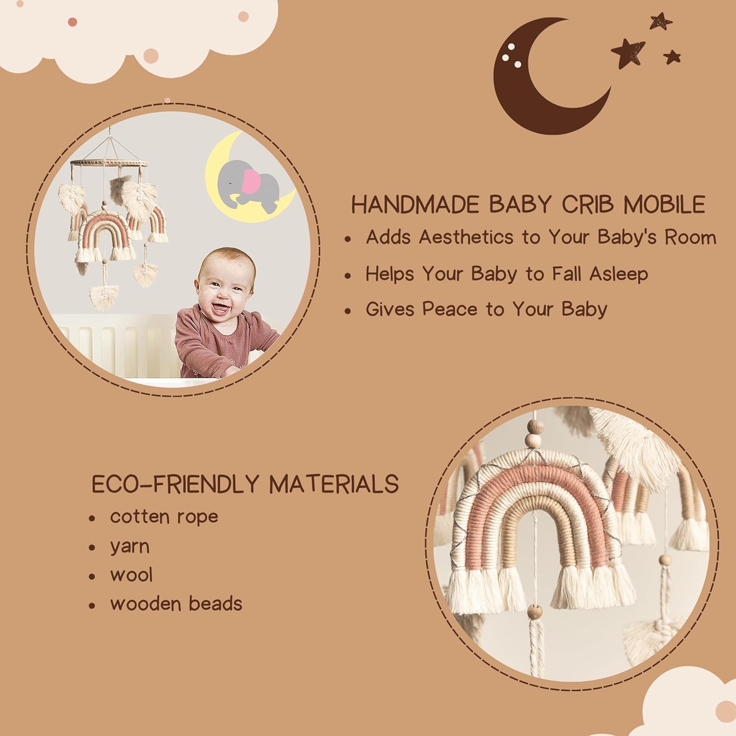 Móvil de cuna para niñas, móvil de bebé arcoíris, móvil hecho a mano para cuna, móvil de macramé para cuna, móvil de cuna bohemio, móvil de cuna