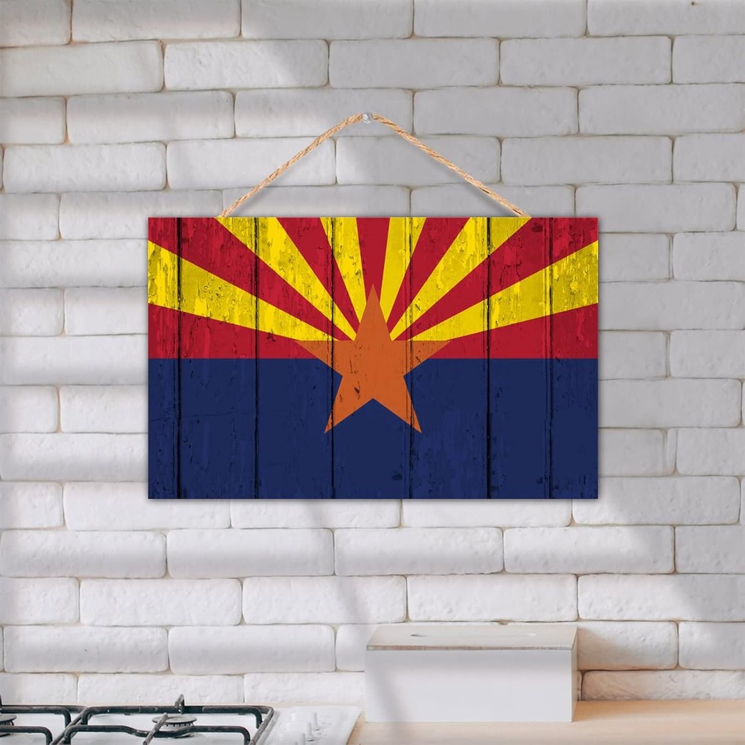 TEANFUN Letrero colgante de madera del estado de Arizona, bandera rústica del estado de Arizona, letrero de pared de madera para colgar en la