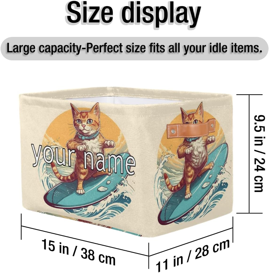 Cesta de almacenamiento personalizada con bonitos animales, gatos, cesta de almacenamiento rectangular de tela divertida para gatos, organizador