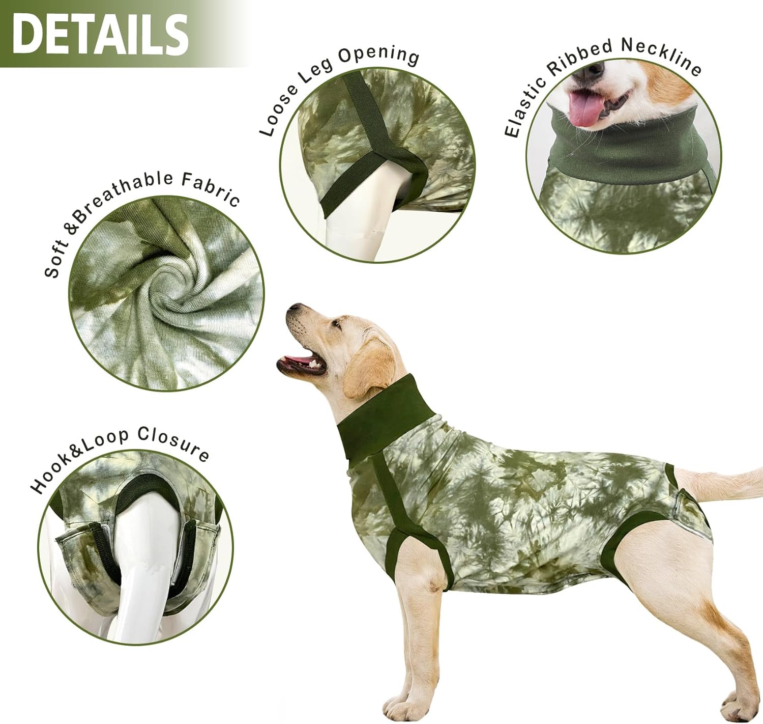 Lianzimau Traje de recuperación para perros, traje de esterilización para perras, alternativa de cono de cuello electrónico después de la cirugía,