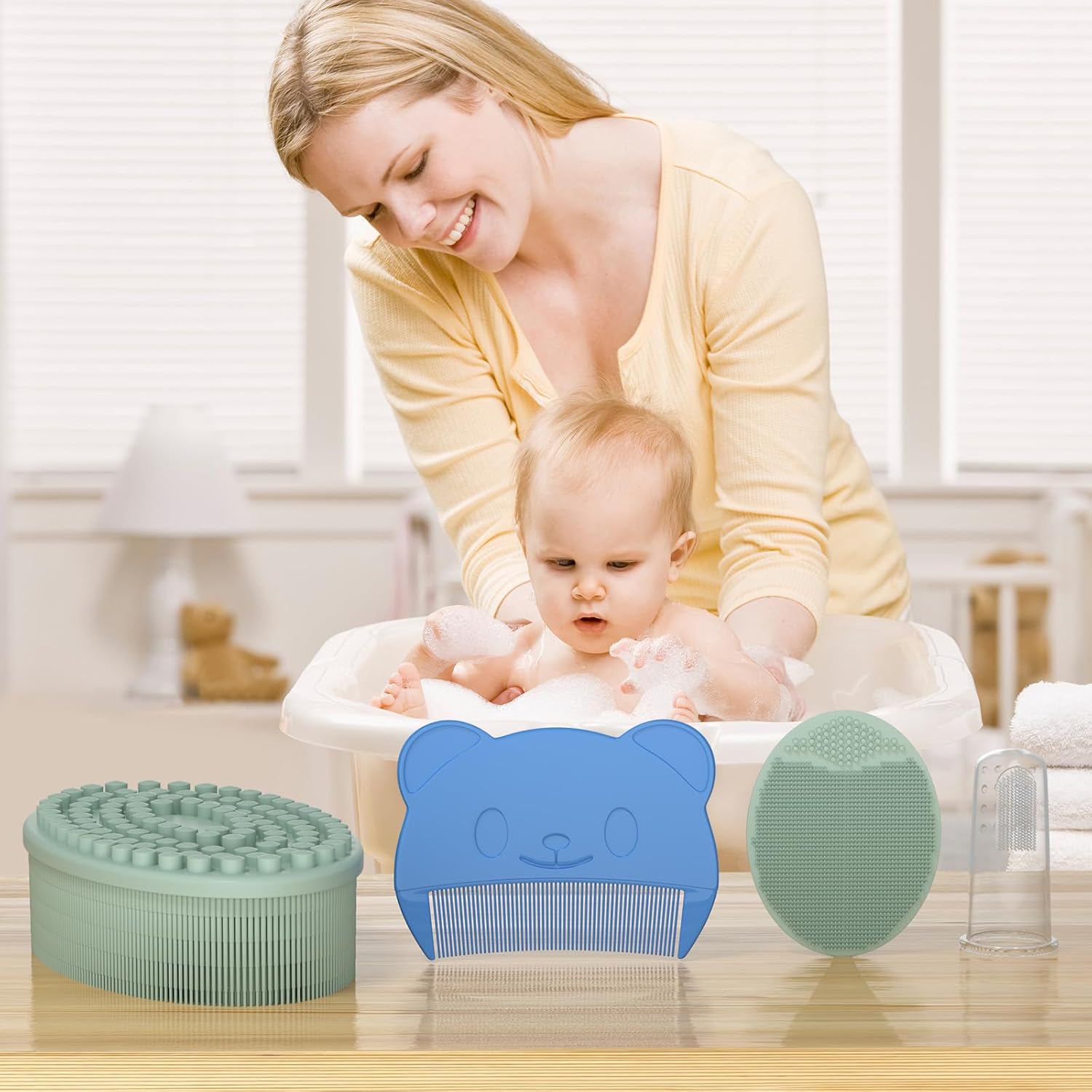 Lupantte Juego de baño para bebé, esenciales para piel seca, tapa de cuna y eczema, incluye cepillo de silicona para cuna, cepillo para cuero