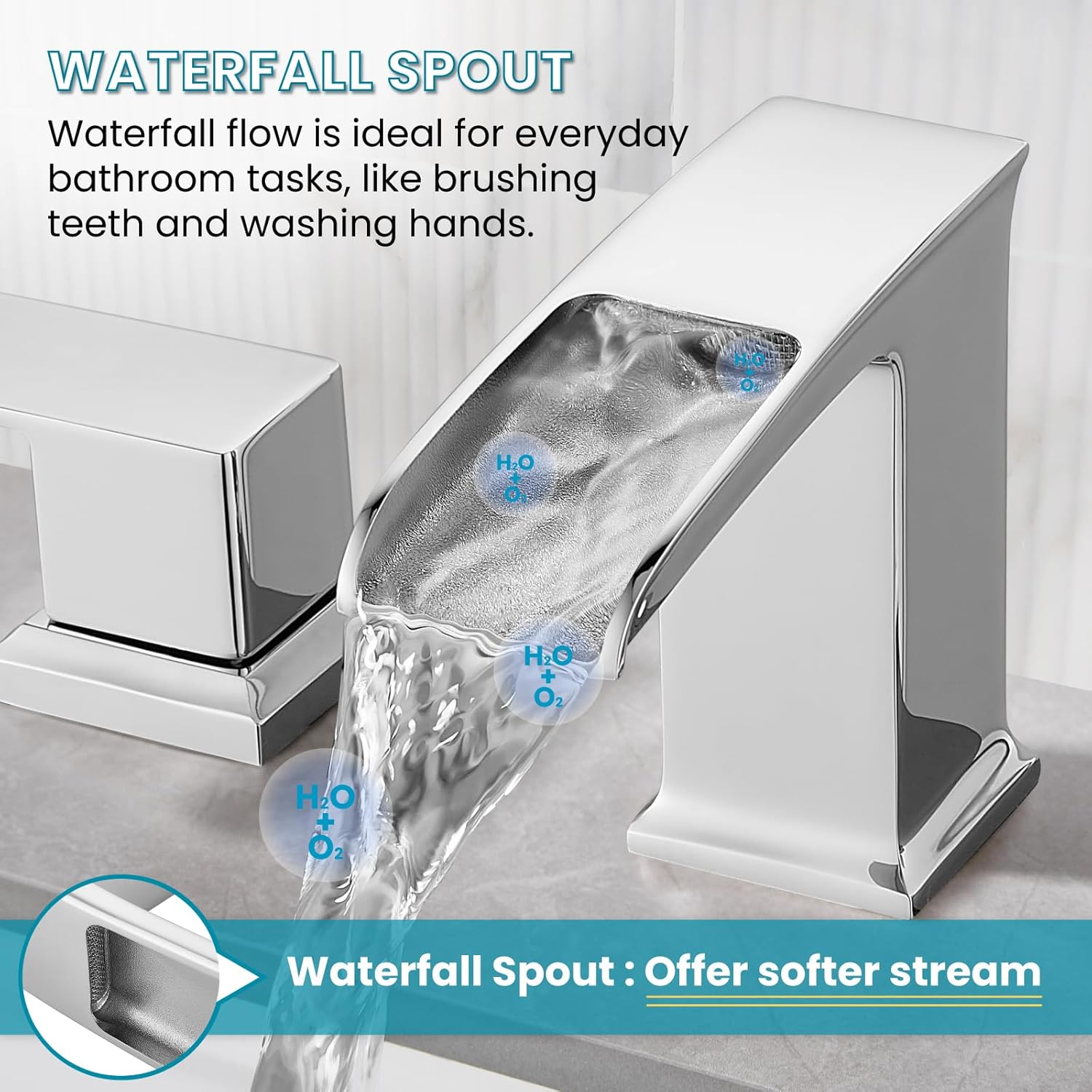 gotonovo Grifo de lavabo de baño de cascada generalizada, doble asa, cromo pulido, grifo de mezcla de 8 pulgadas con mangueras de suministro de agua