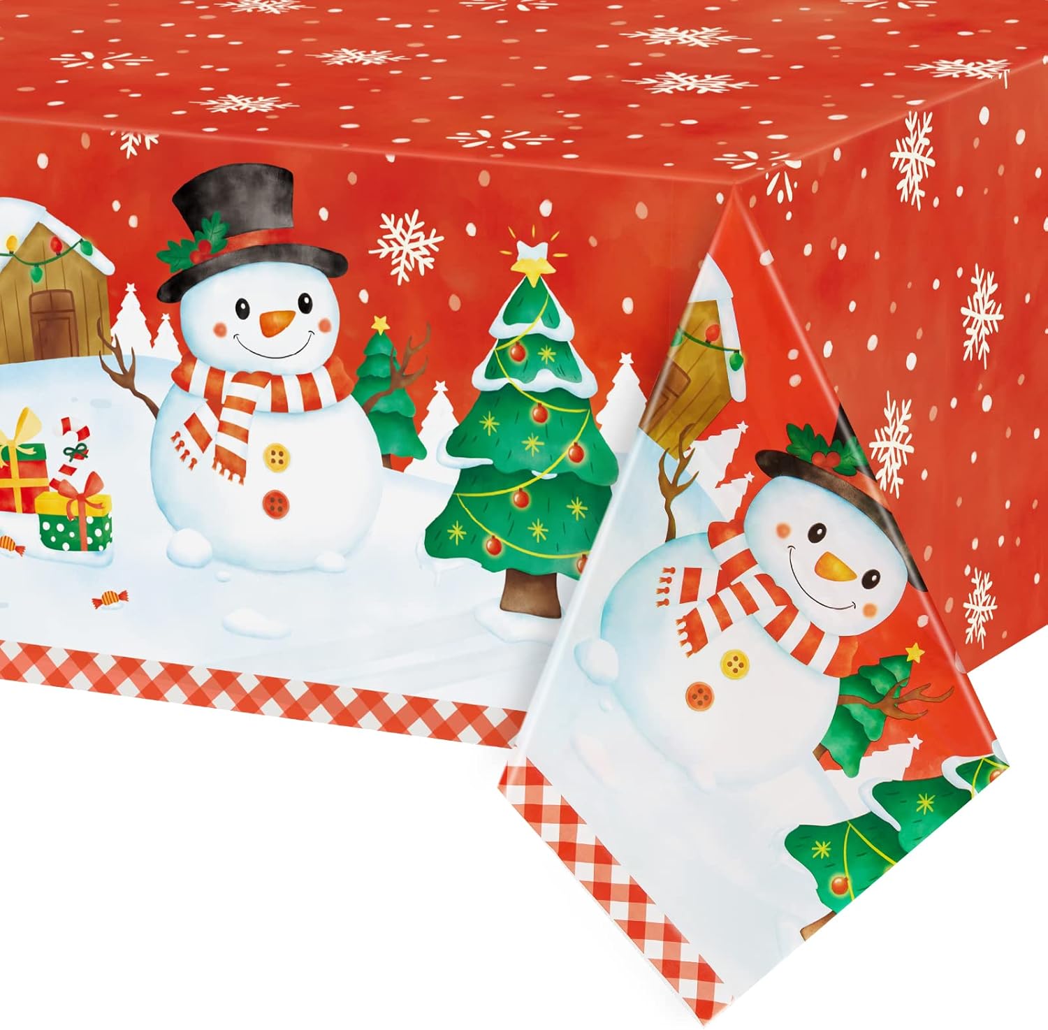 Manteles de Navidad de plástico, 1 paquete de manteles rectangulares de plástico desechables de 54 x 108 pulgadas, para Navidad, vacaciones, cena