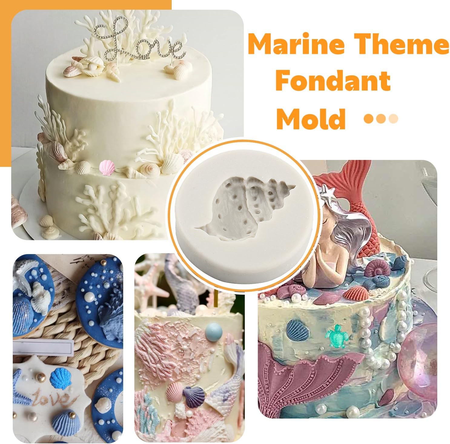 Moldes de fondant con temática marina, tortuga marina, concha, algas marinas, coral, moldes de silicona para decoración de pasteles, decoración de