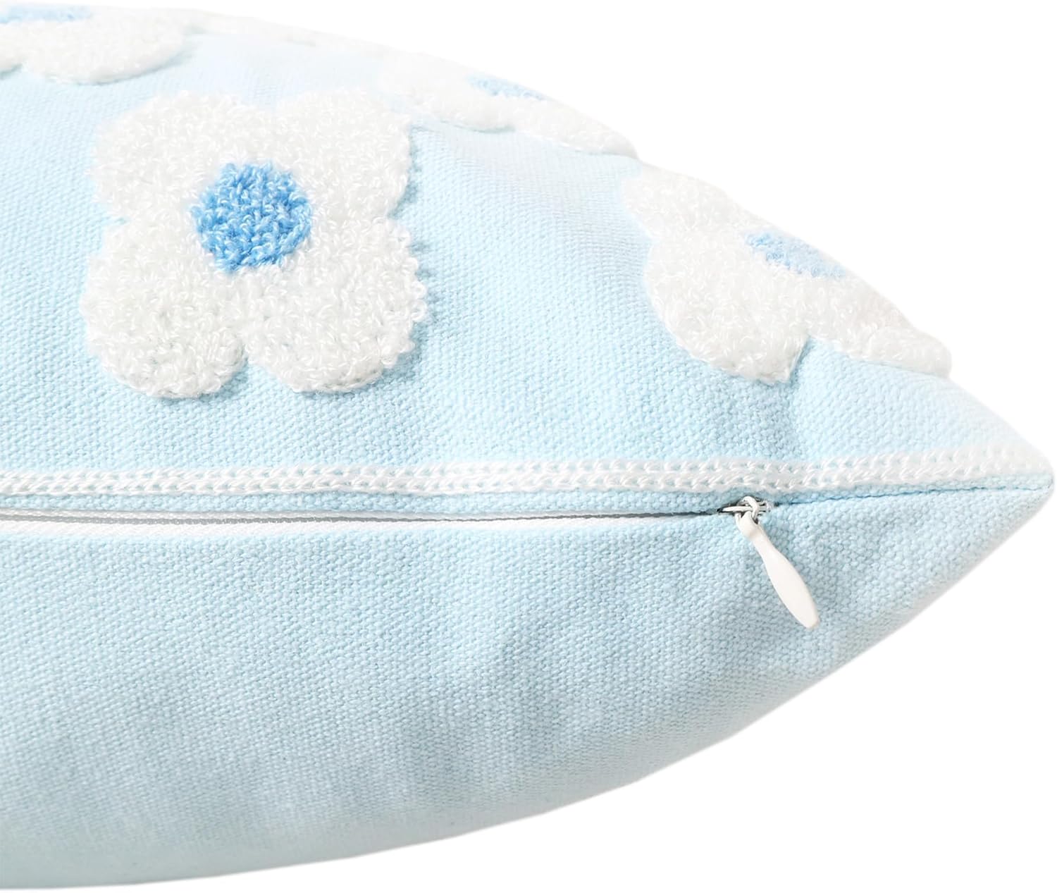 Funda de almohada bordada de 12 x 20 pulgadas, diseño floral azul claro, decoración del hogar, funda de almohada bordada de lona de algodón gruesa