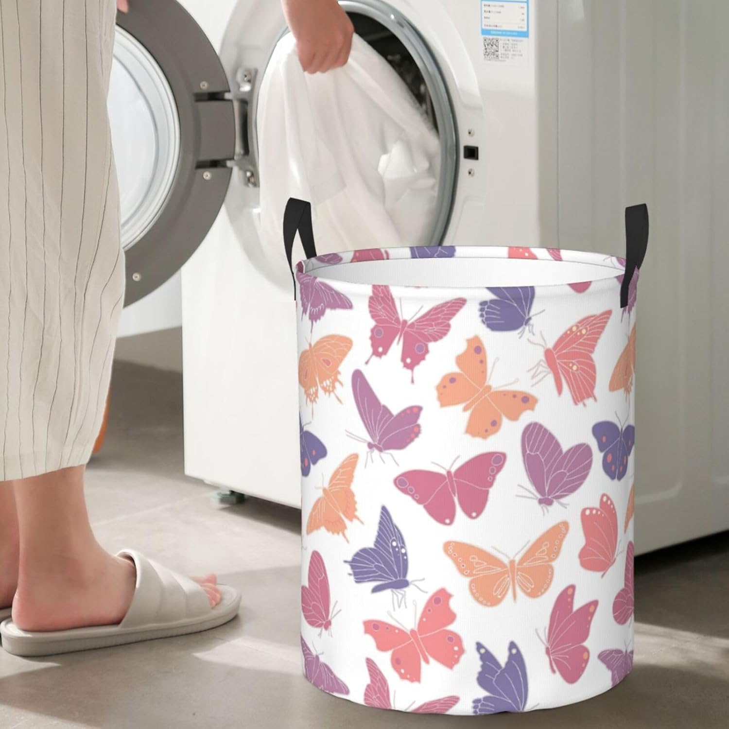 Cesta de lavandería plegable grande con asas, cesta de almacenamiento redonda de fácil transporte, canasta de ropa sucia, cesta de manta para