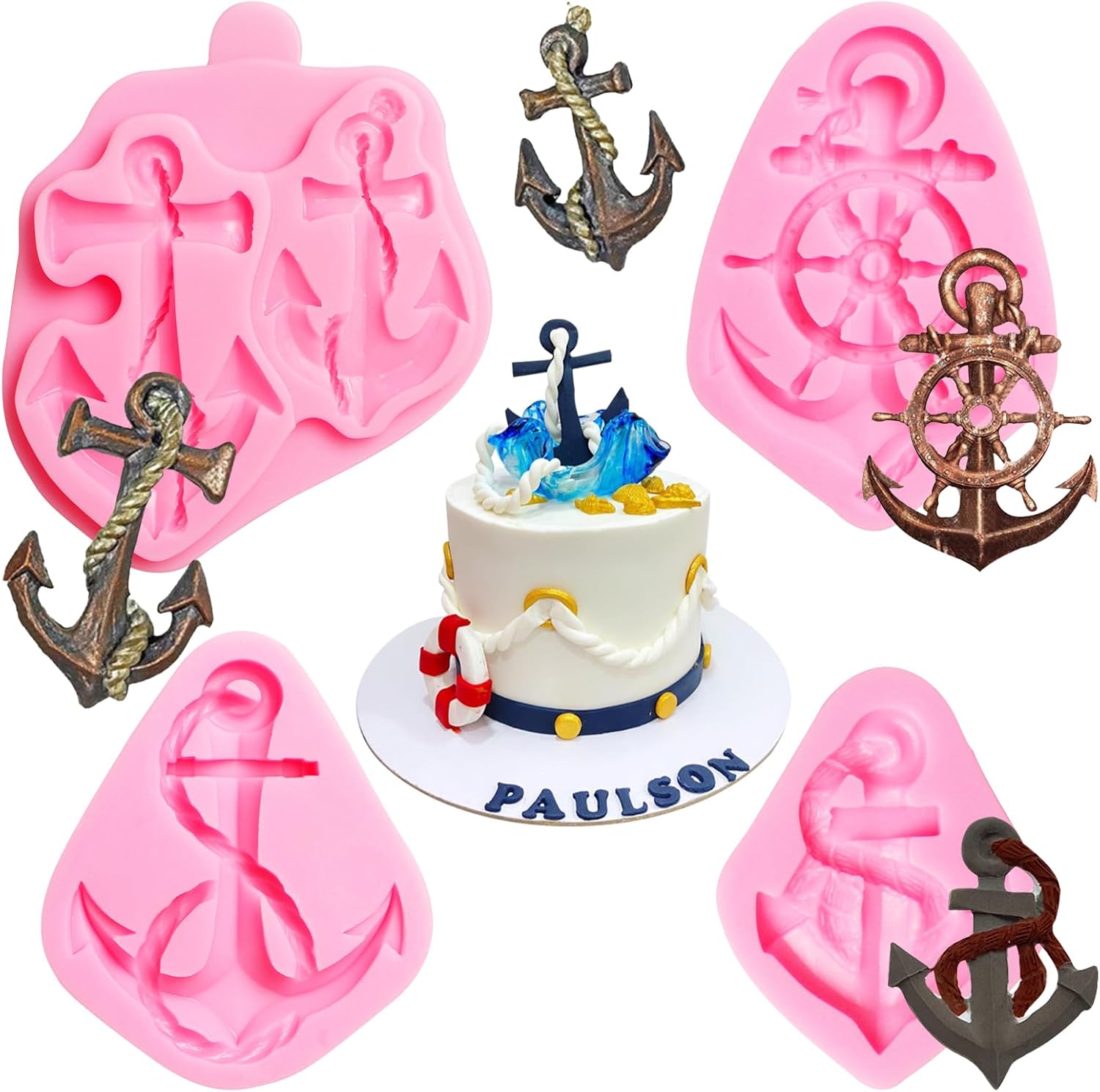 Moldes de silicona para fondant, moldes para hornear chocolate con ancla de barco para decoración de pasteles, decoración de cupcakes, caramelo,