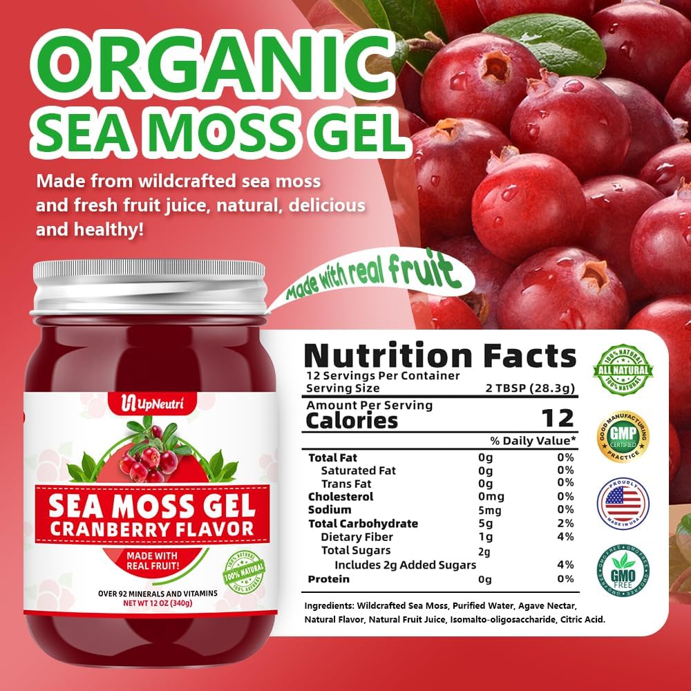 Gel de musgo marino  Wildcrafted Irish Sea Moss 92 Minerales y Vitaminas Defensa Inmunológica Apoyo Antioxidante Tiroideo, Vegano Sin OMG con sabor