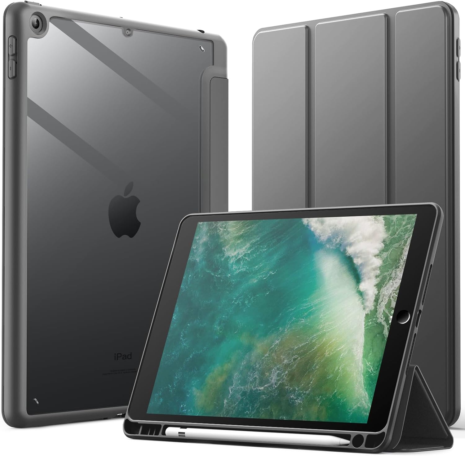 JETech Funda para iPad de 9.7 pulgadas (65 generación, 20182017) con soporte para lápices, carcasa trasera transparente transparente, soporte
