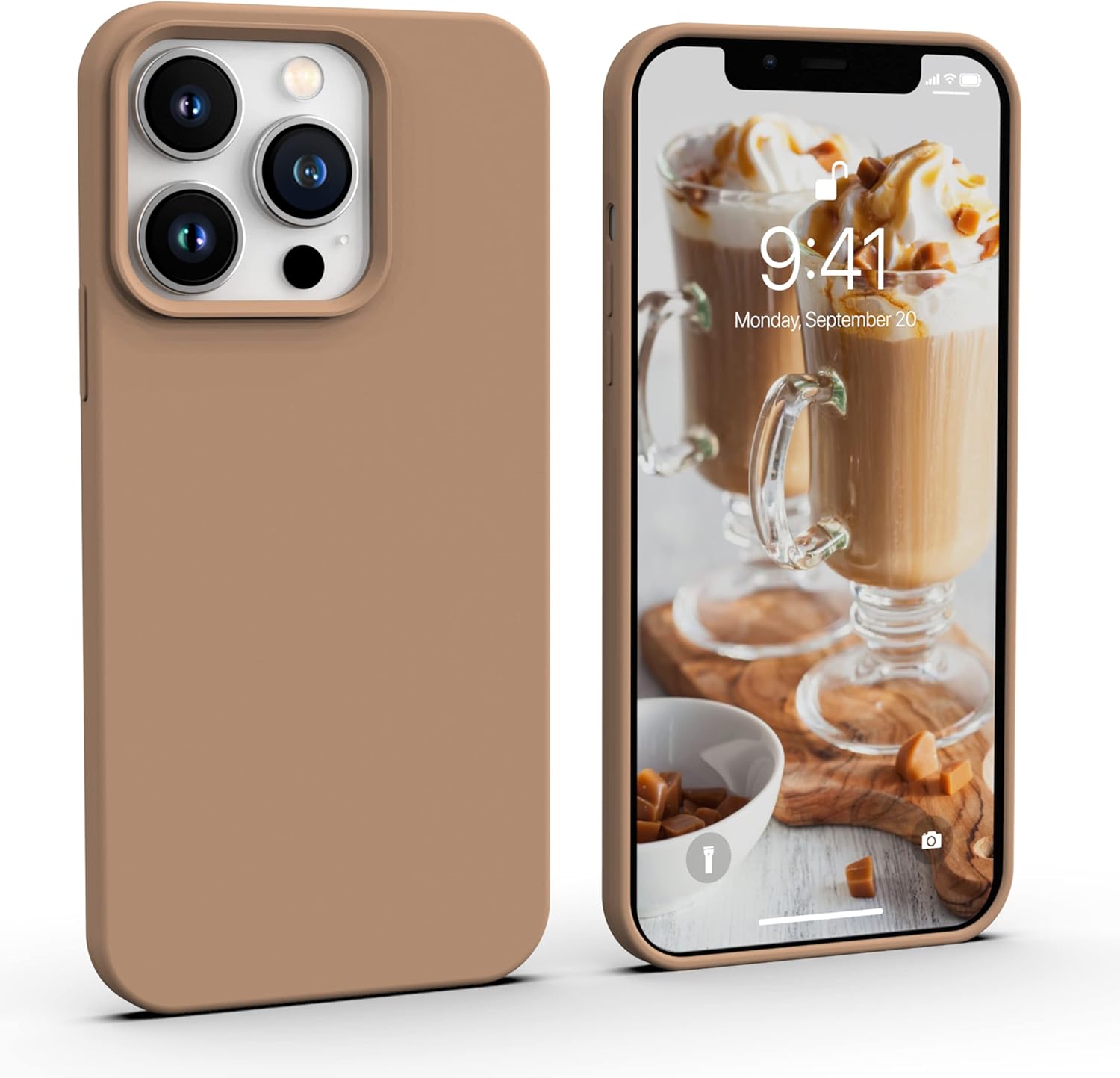 IceSword Funda para iPhone 13 Pro Milk Tea (2021), silicona líquida delgada protectora a prueba de golpes, forro de microfibra suave antiarañazos,