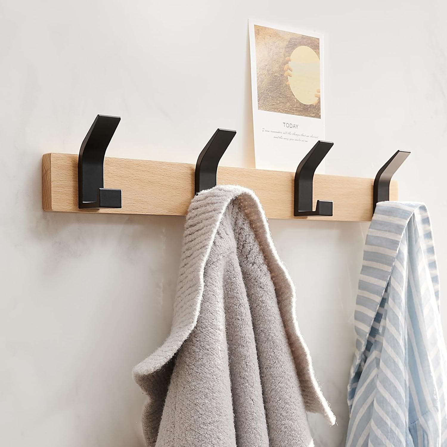 Perchero de pared  Perchero de madera de aluminio de 15.7 pulgadas con 4 ganchos resistentes para colgar ganchos resistentes para colgar toallas