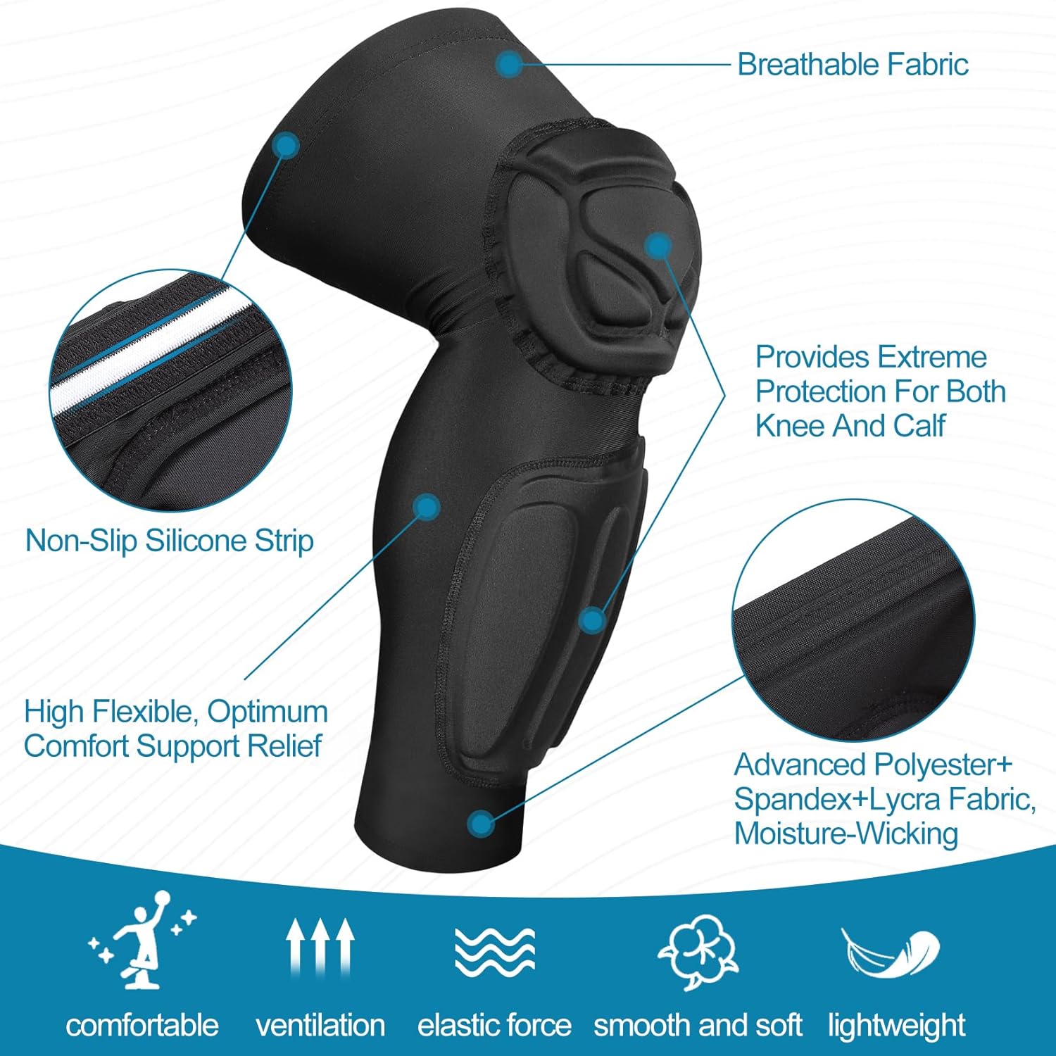 TUOYR Rodilleras protectoras para pantorrillas para adultos y jóvenes, almohadilla de compresión de piernas para fútbol, baloncesto, voleibol,