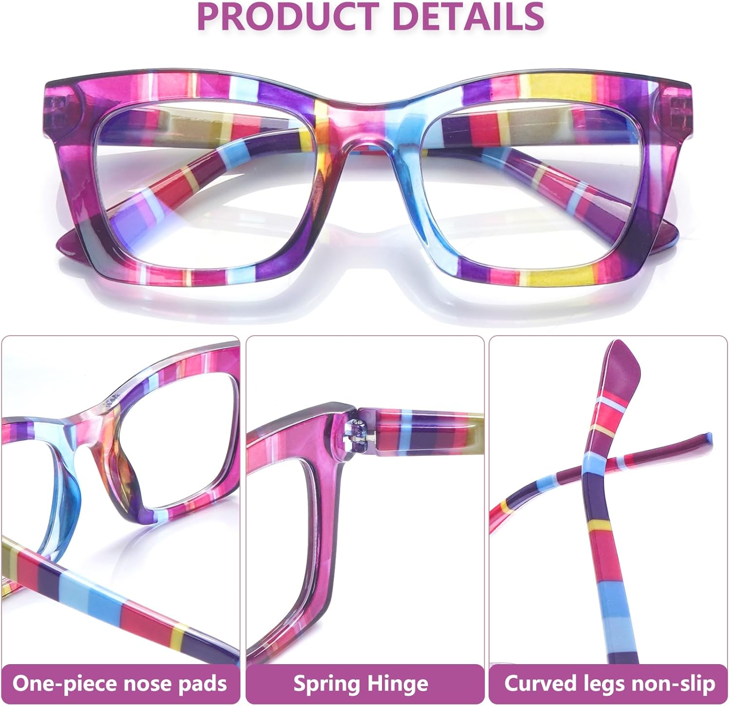 SIGVAN Paquete de 6 lentes de lectura estilo Oprah con bloqueo de luz azul, cuadrados, para computadora, bisagra de resorte para mujer