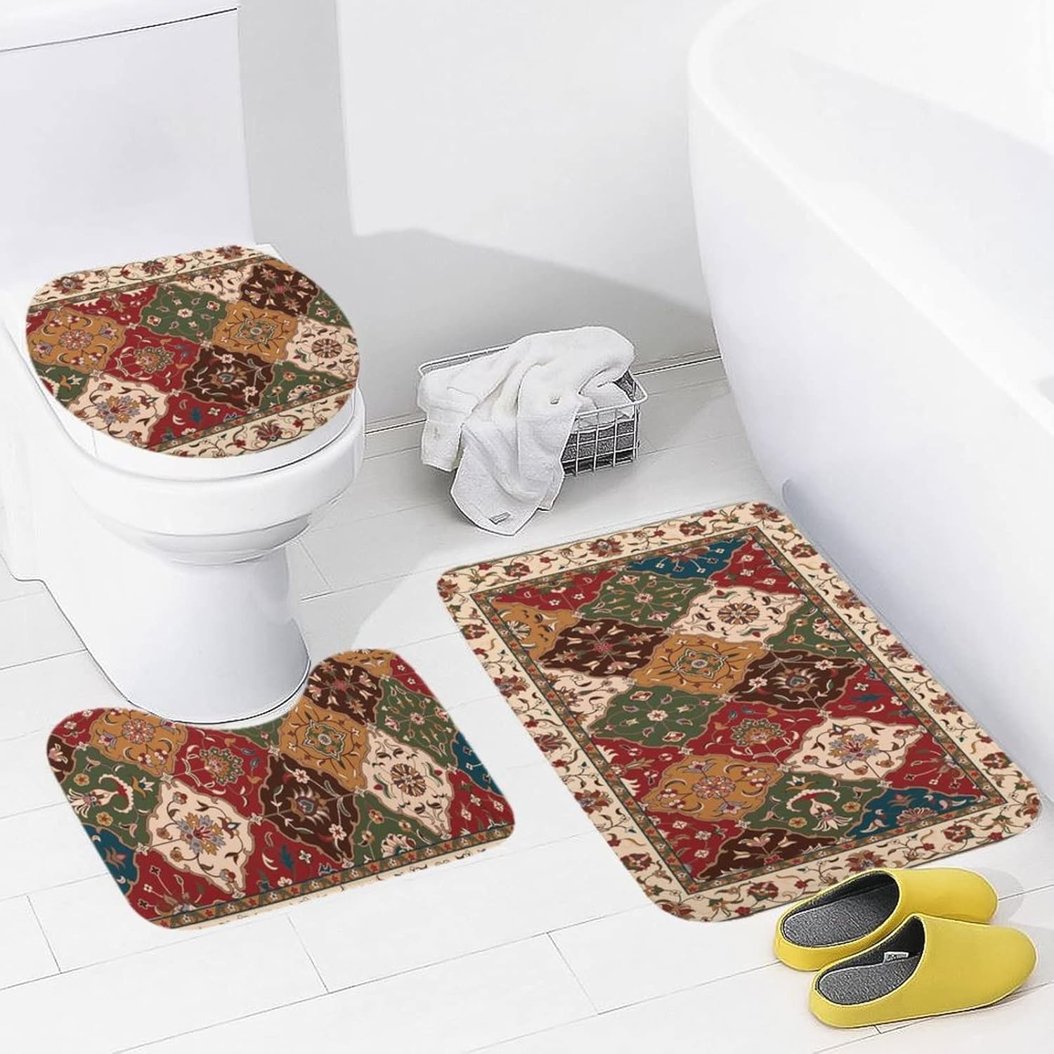 Juego de tapetes de baño de 3 piezas, diseño tribal persa, suave, cómodo, antideslizante, más fácil de secar para tapetes de piso de 15.7 x 23.6