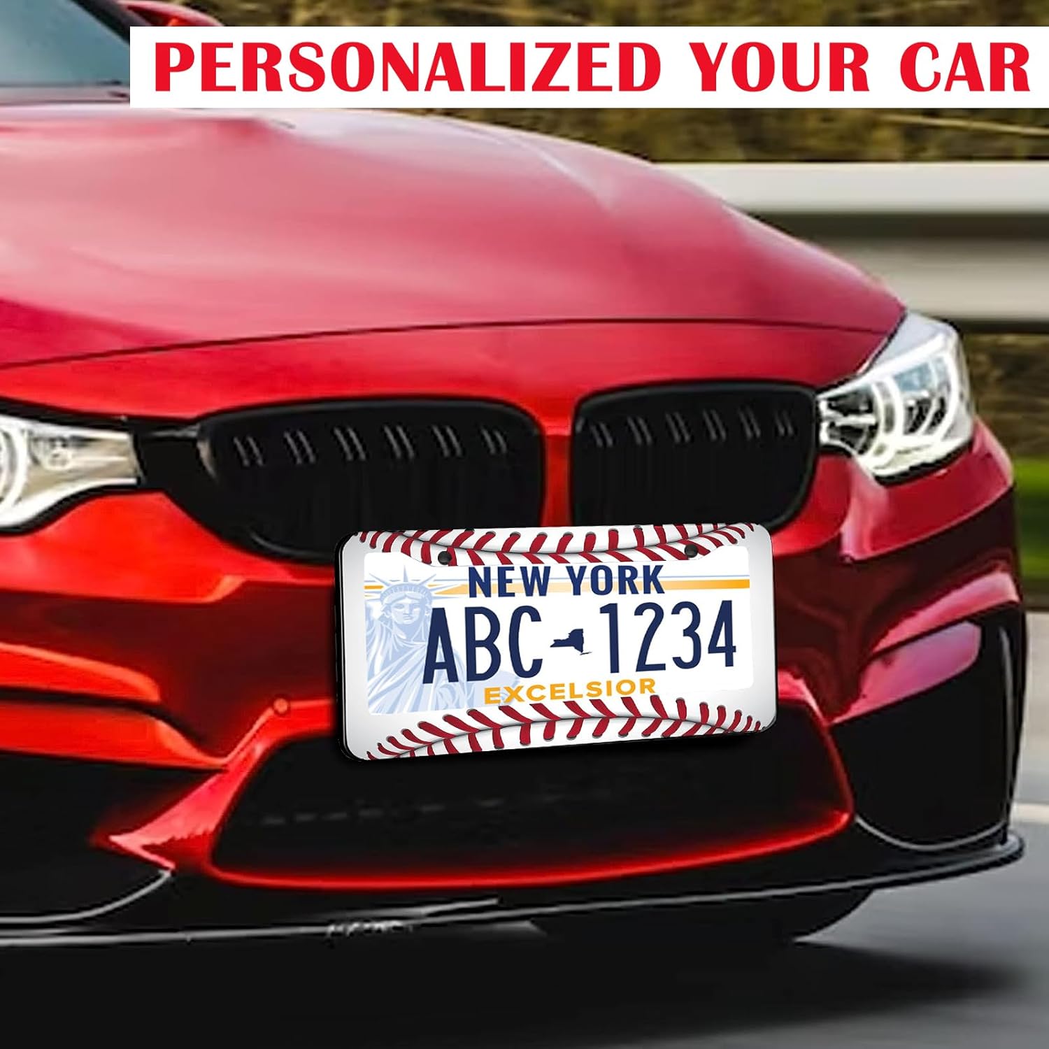 LIN KANG Marcos de matrícula  Paquete de 2 marcos de metal blanco de béisbol fresco para placa de automóvil para hombres, cubierta de aluminio para