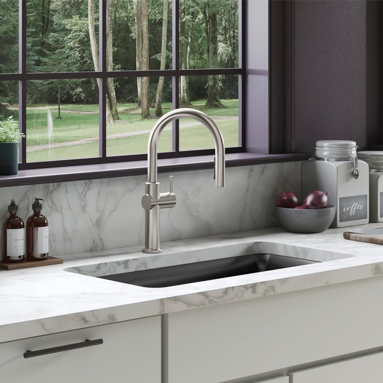 KOHLER Neoroc – Fregadero de cocina de doble tazón de montaje inferior, fregadero compuesto con división inteligente, cuenco de doble desplazamiento