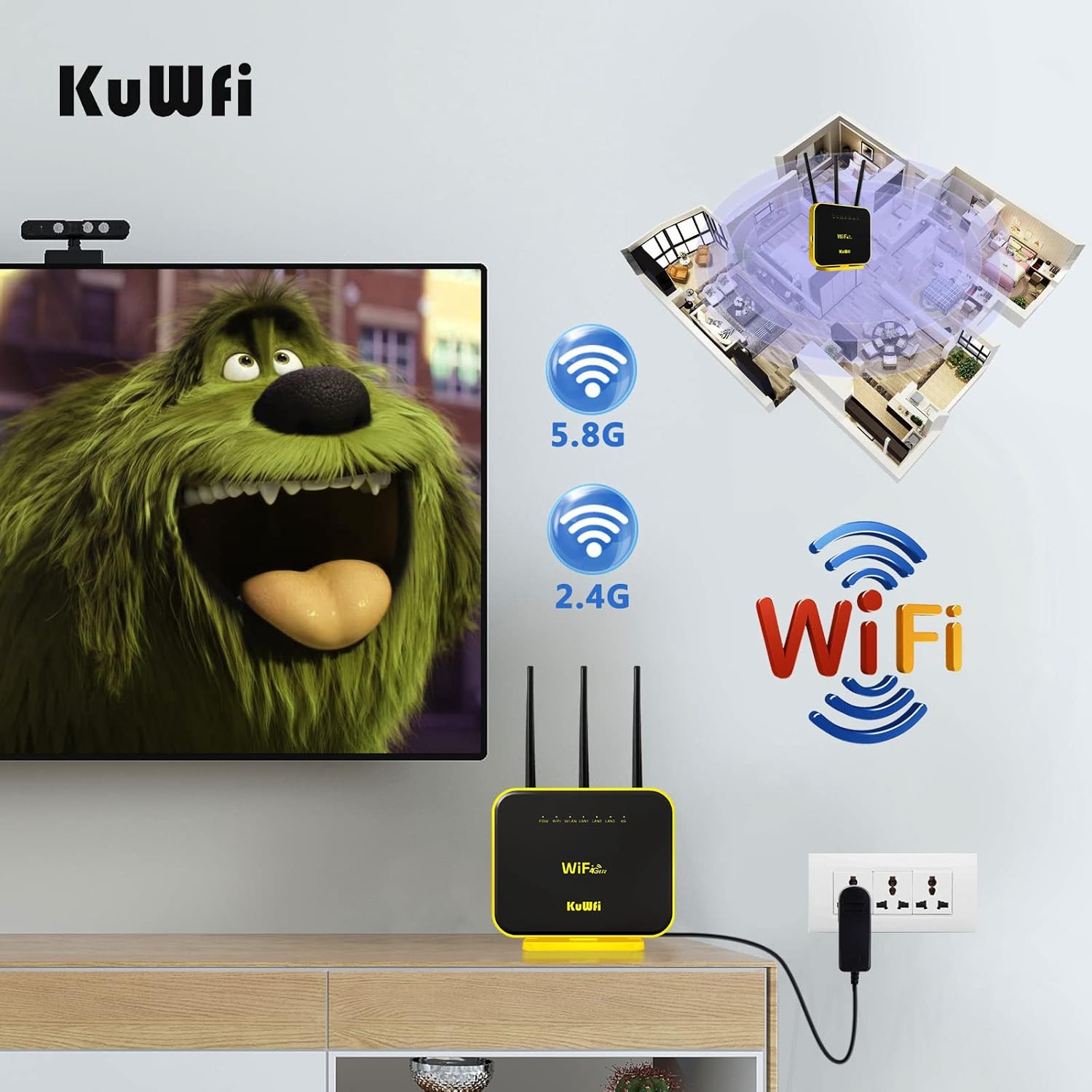 KuWFi Router 4G LTE Cat12 1200Mbps Dual Band Gigabit WiFi Celular Cloud SIM Router Antena externa con datos de 2 GB de largo alcance inalámbrico LTE