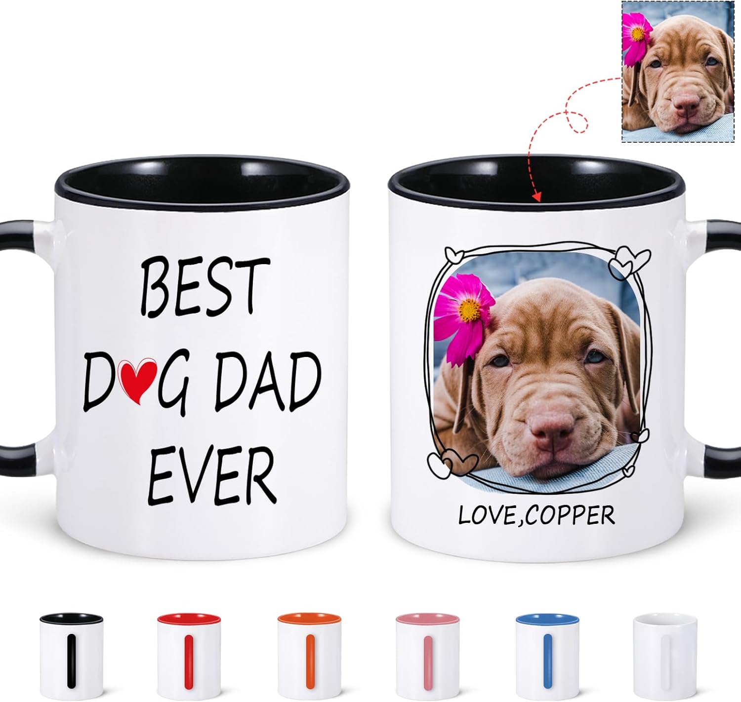 Taza personalizada para mascotas, tazas de café personalizadas para perros con foto de nombre, tazas de perro de 11 onzas para hombres, tazas