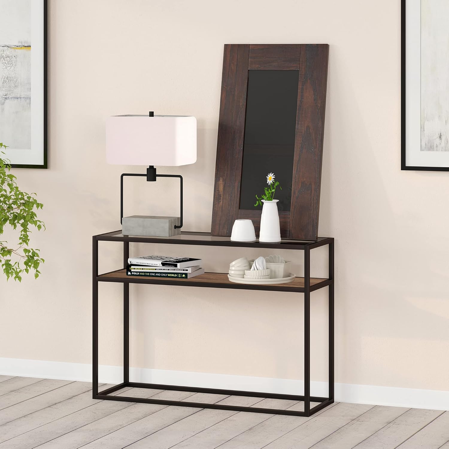 Addison – Mesa consola rectangular de 42 pulgadas de ancho en bronce ennegrecido