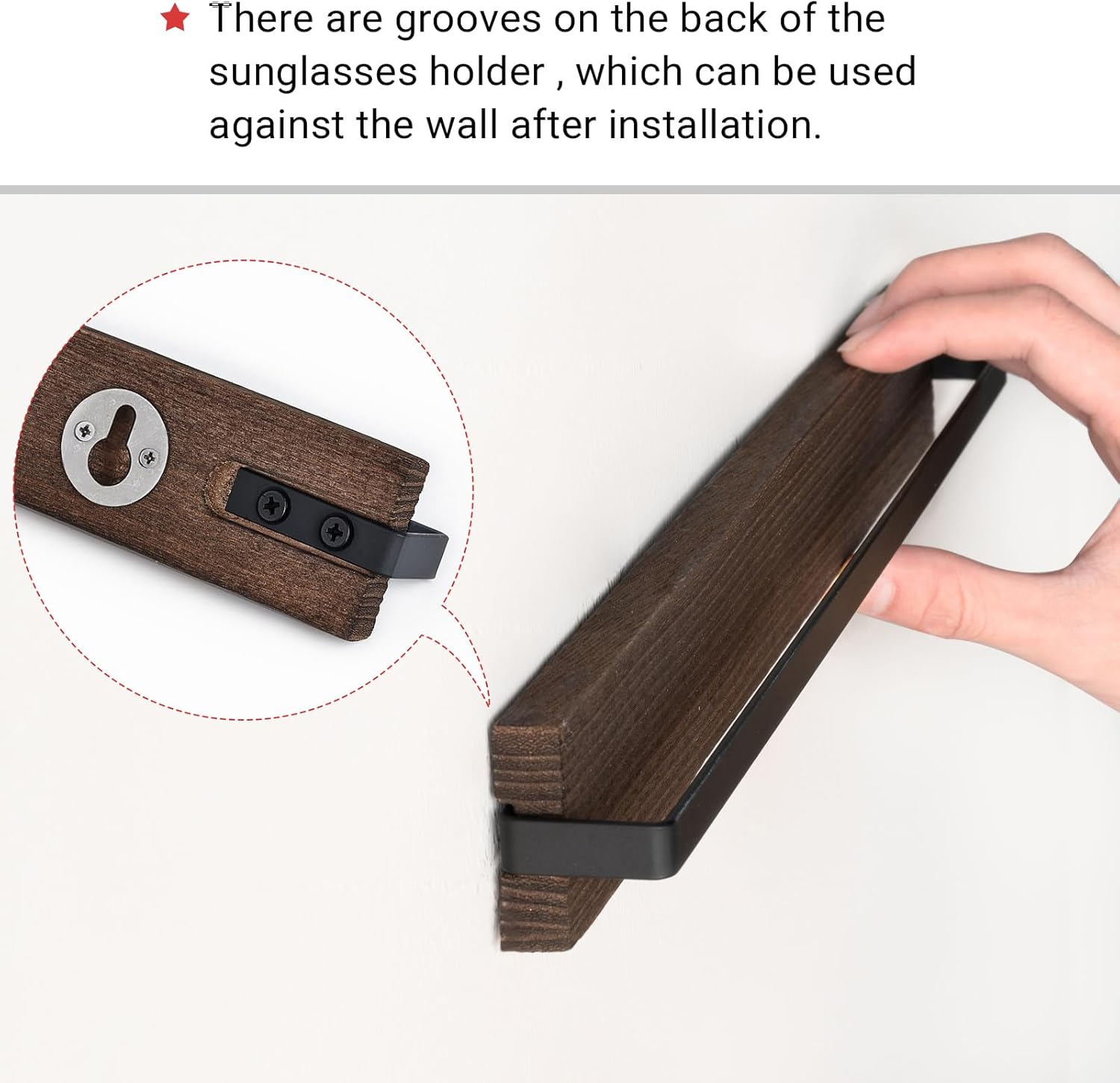 Mkono Organizador de almacenamiento de lentes de sol de madera montado en la pared, soporte rústico para gafas, estante colgante para entrada, sala