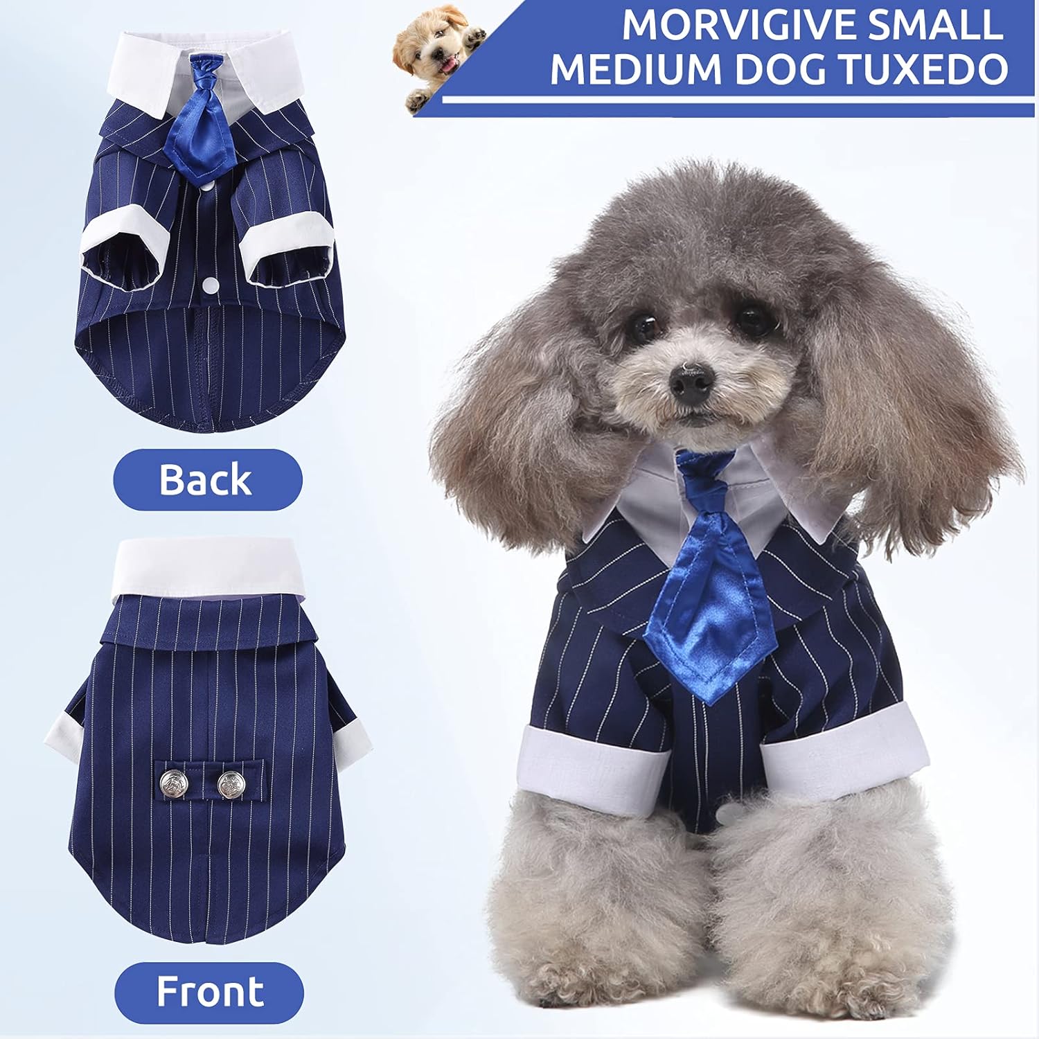 MORVIGIVE Camisa formal de esmoquin a rayas para perro, traje de mascota con pajarita para boda, fiesta, cumpleaños, trajes de perrito caballero,