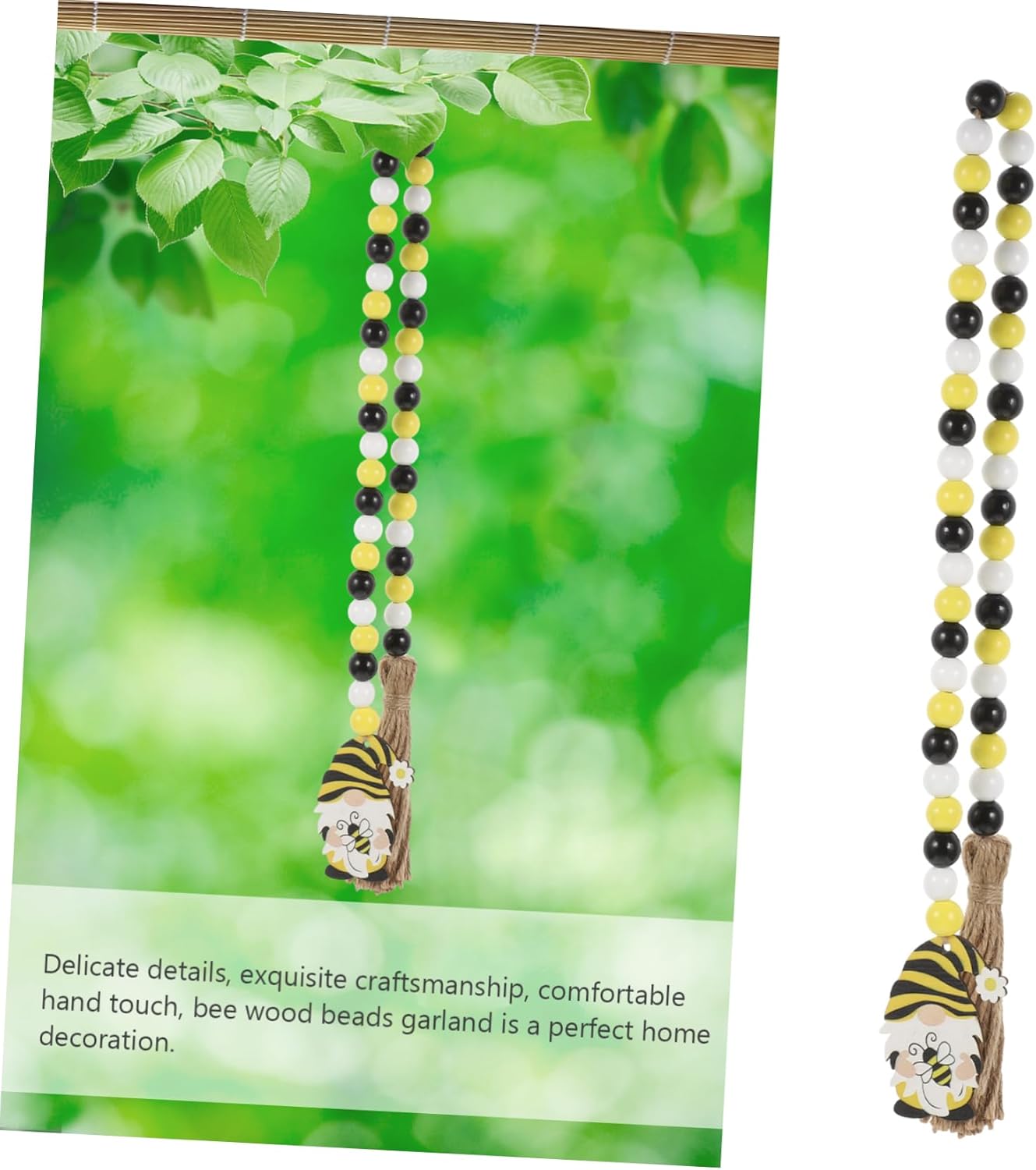 IMIKEYA Abeja Festival de cuentas de madera Cadena de cuentas de día de la abeja Guirnaldas de madera Día de la abeja Guirnalda de madera de