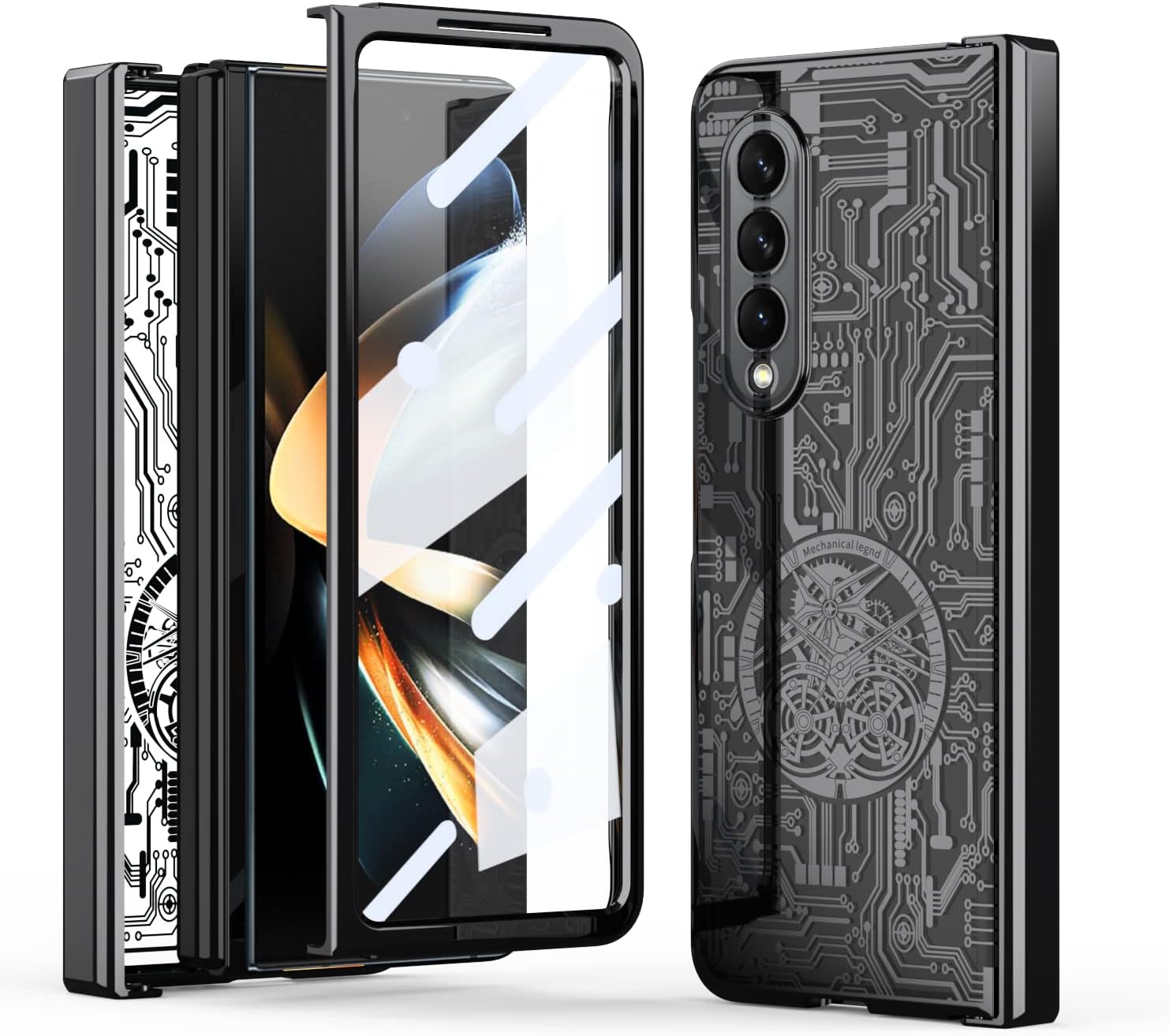 Miimall Funda para Samsung Galaxy Z Fold 4 con protector de pantalla, funda plegable 4 con protección de bisagra + textura de chapado mecánico de