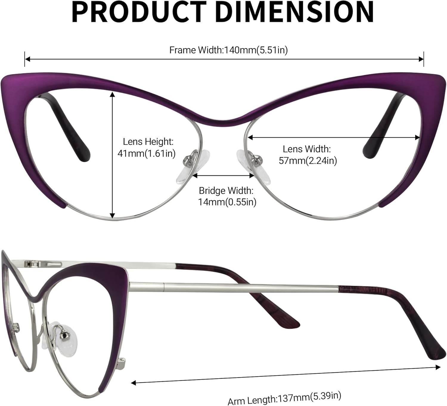 Zeelool Gafas de bloqueo de luz azul ojo de gato de gran tamaño para las mujeres gafas de metal Ellen VFM0176
