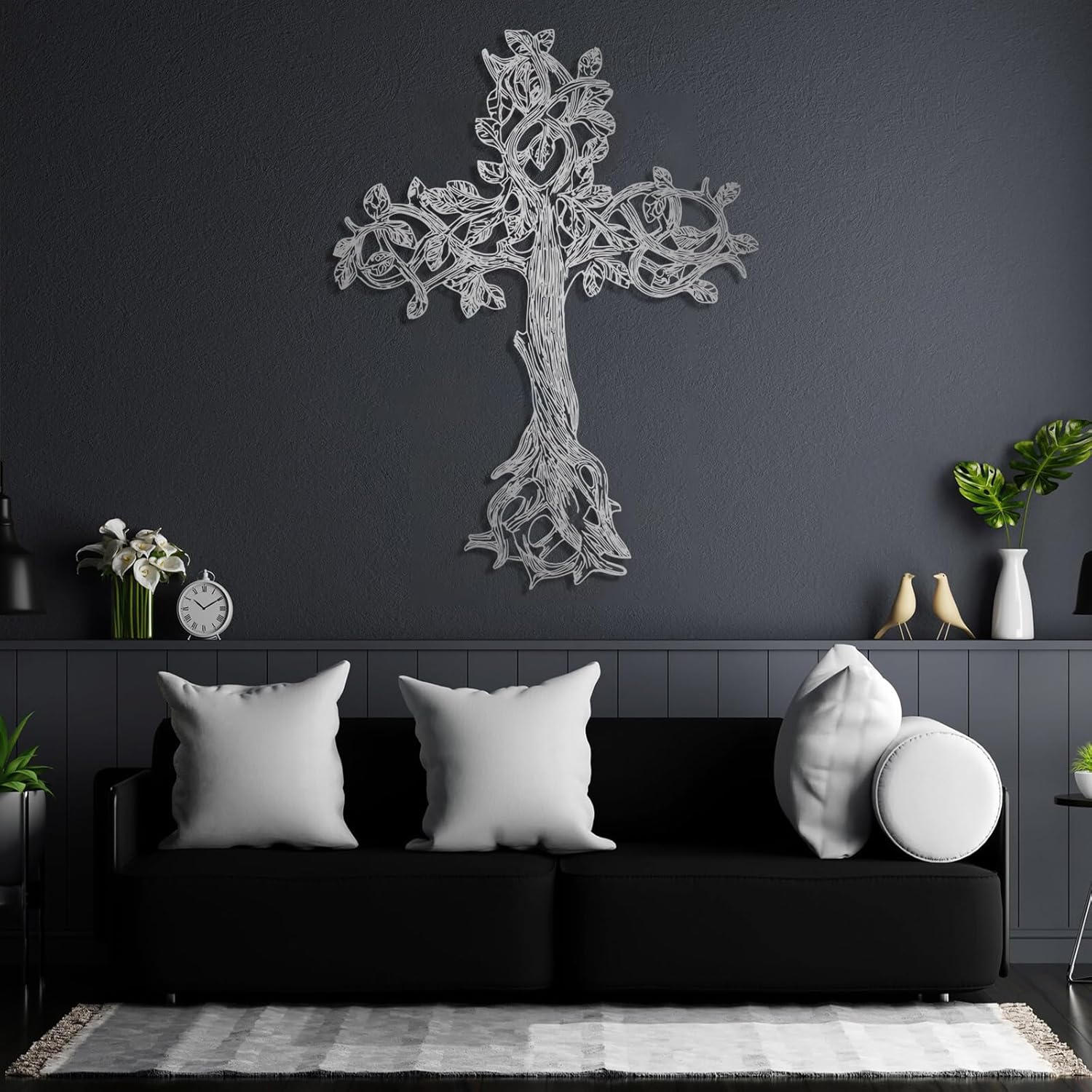 Arte de pared de metal árbol de la vida, decoración de pared de cruz cristiana, decoración de pared de metal religioso, regalos cristianos, árbol de