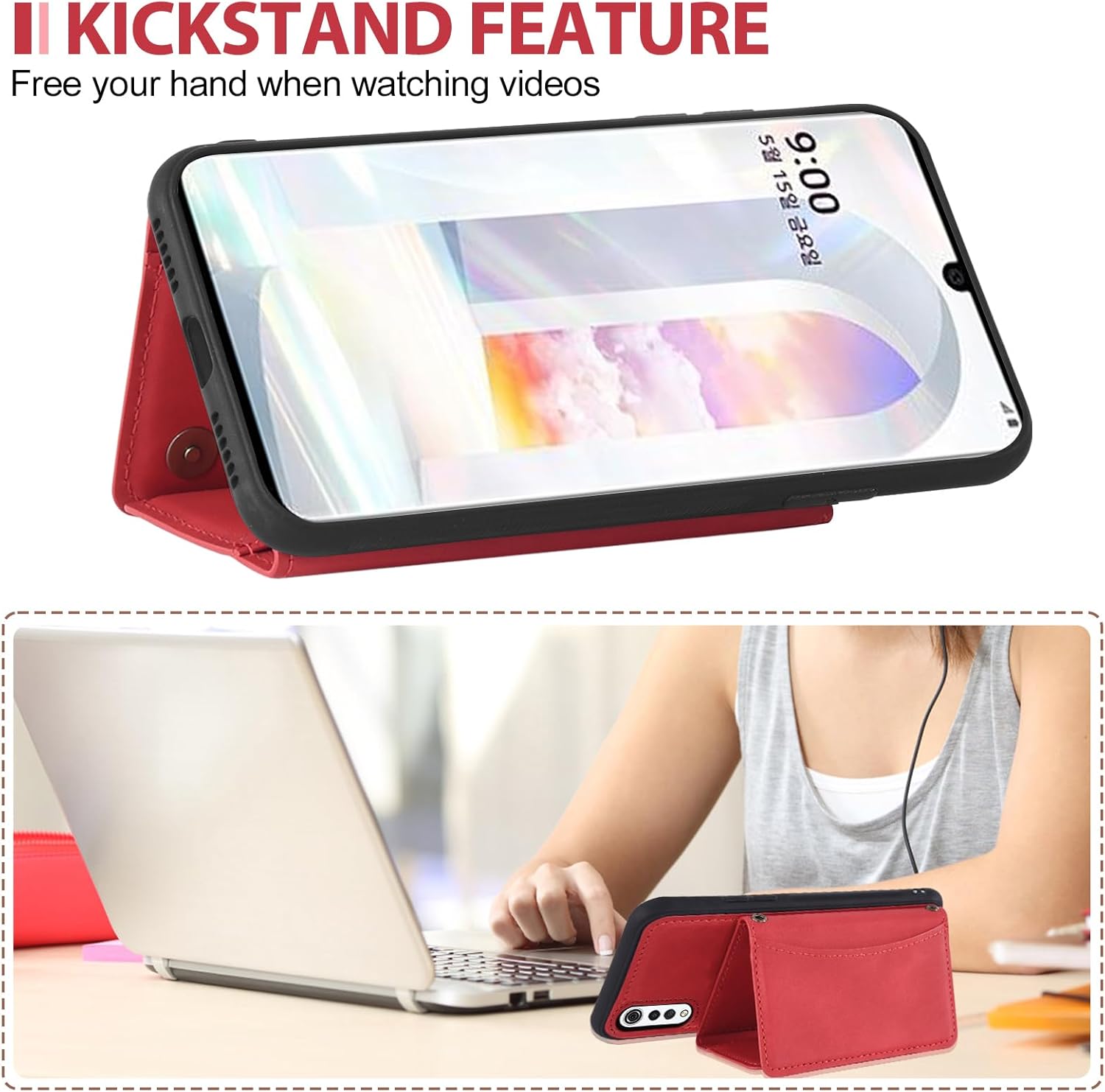 Asuwish Funda de teléfono para LG Velvet 5GLGVelvet Verizon G5 UW T-mobile 2020 Funda tipo cartera con protector de pantalla de vidrio templado y