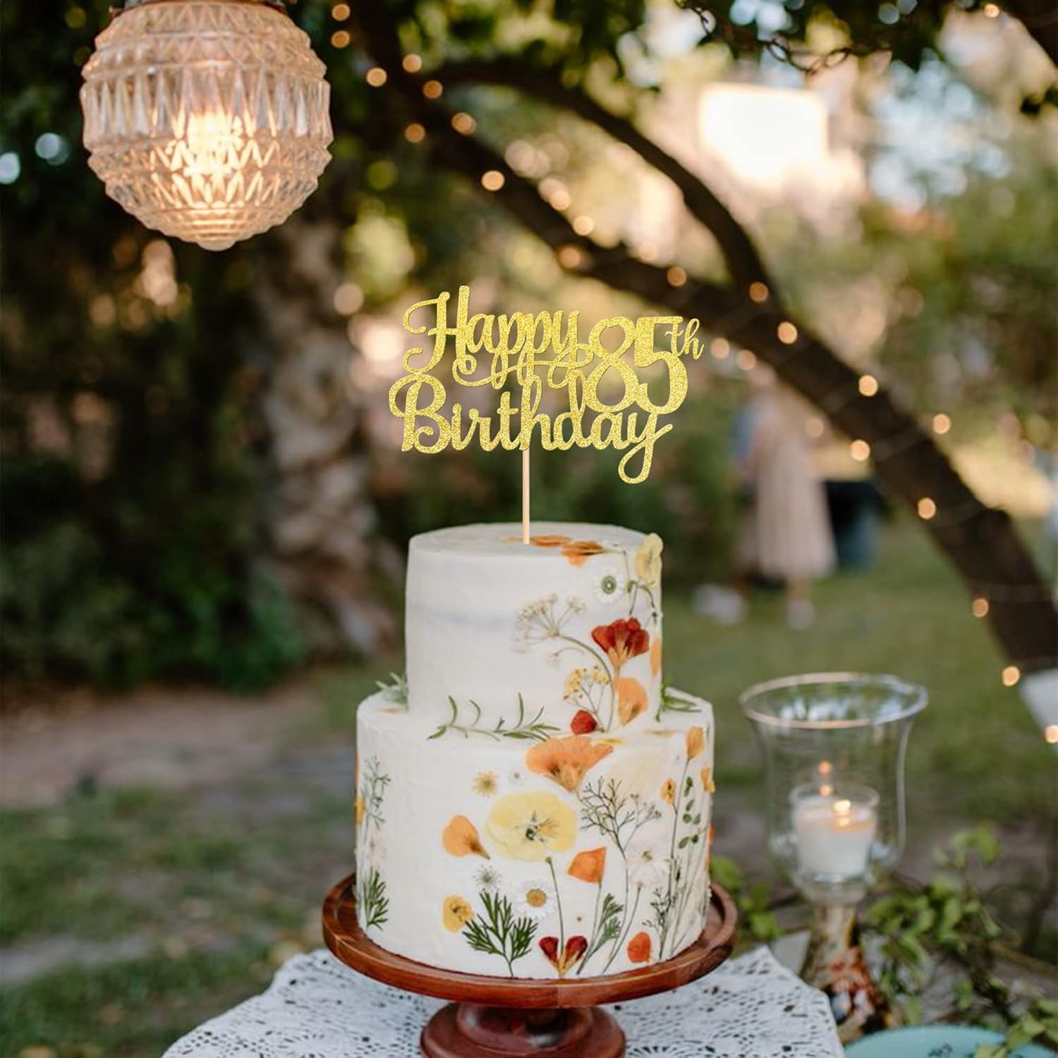 1 pieza de decoración para pastel de cumpleaños 85 con purpurina dorada y saludos a 85 años, selección de pastel de 85 años, fabulosa decoración de