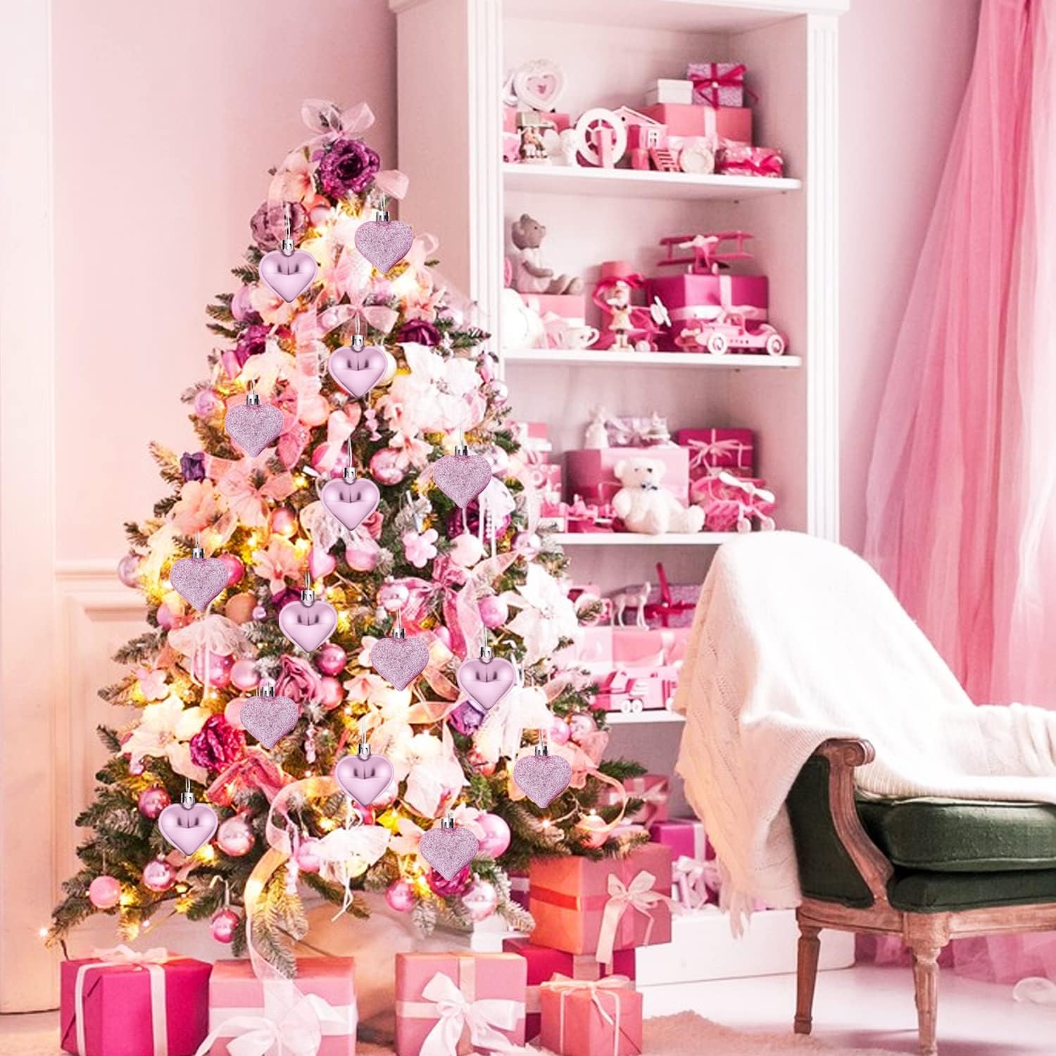 24 adornos colgantes de corazón para el día de San Valentín, adornos románticos en forma de corazón, decoración de corazón de plástico para