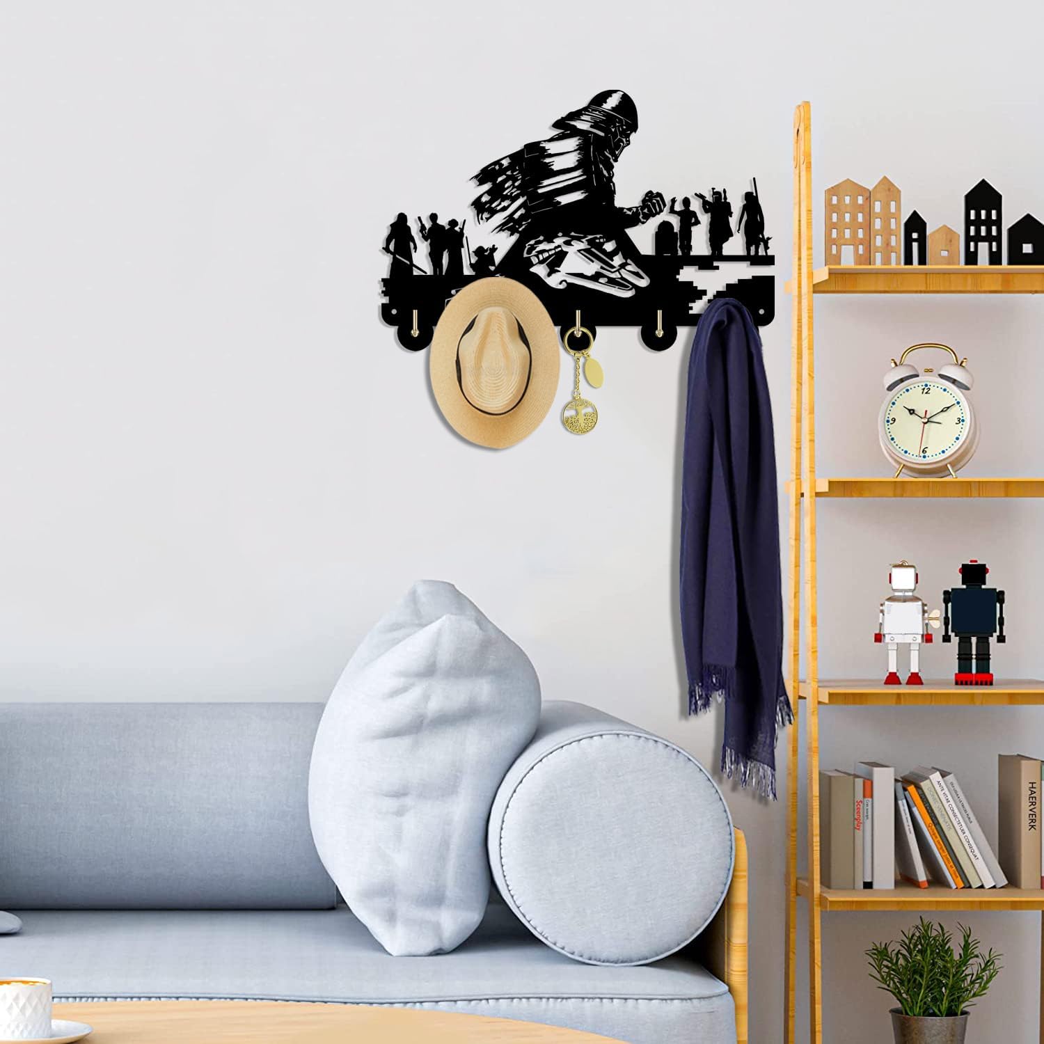 Regalos para amantes de la guerra de ciencia ficción para hombres, llavero para pared, abrigo, sombrero, gancho decorativo con 5 ganchos,