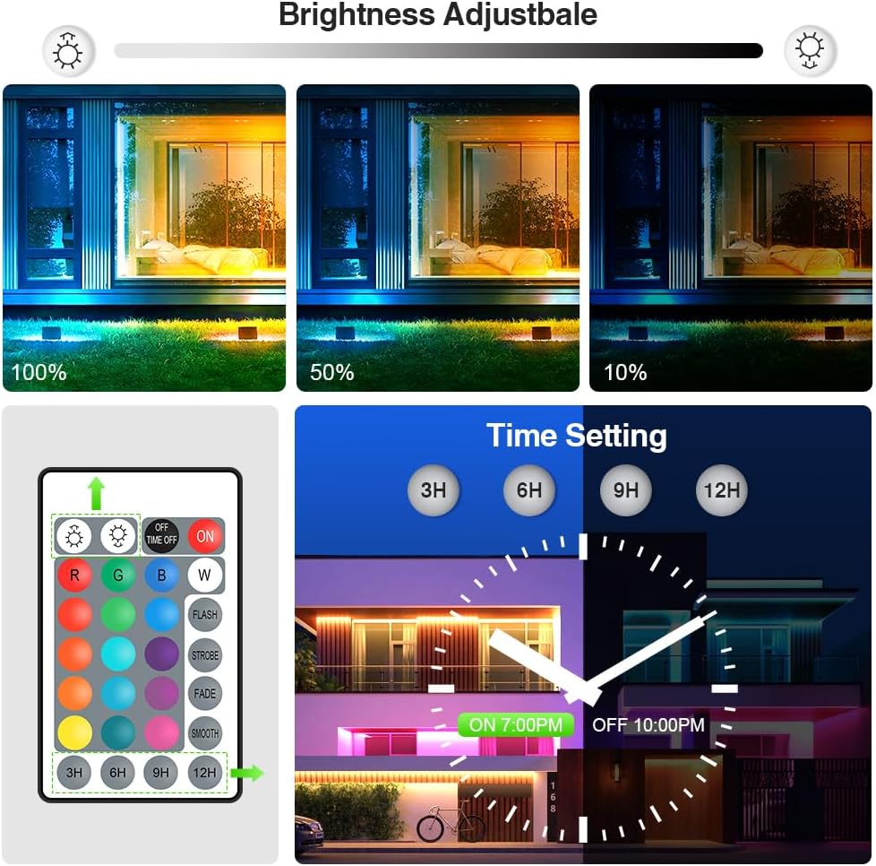 MOSFiATA Paquete de 2 luces de inundación LED RGB de 100 W, 12000 lm que cambian de color inteligente con control remoto, luces elevadas
