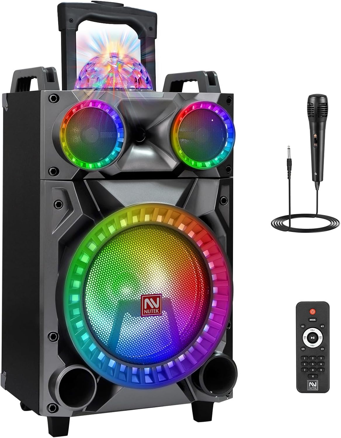 Altavoz inalámbrico de alta fidelidad Bluetooth portátil de 12 pulgadas, sistema PA recargable – Máquina de karaoke de potencia máxima de 3000 W con