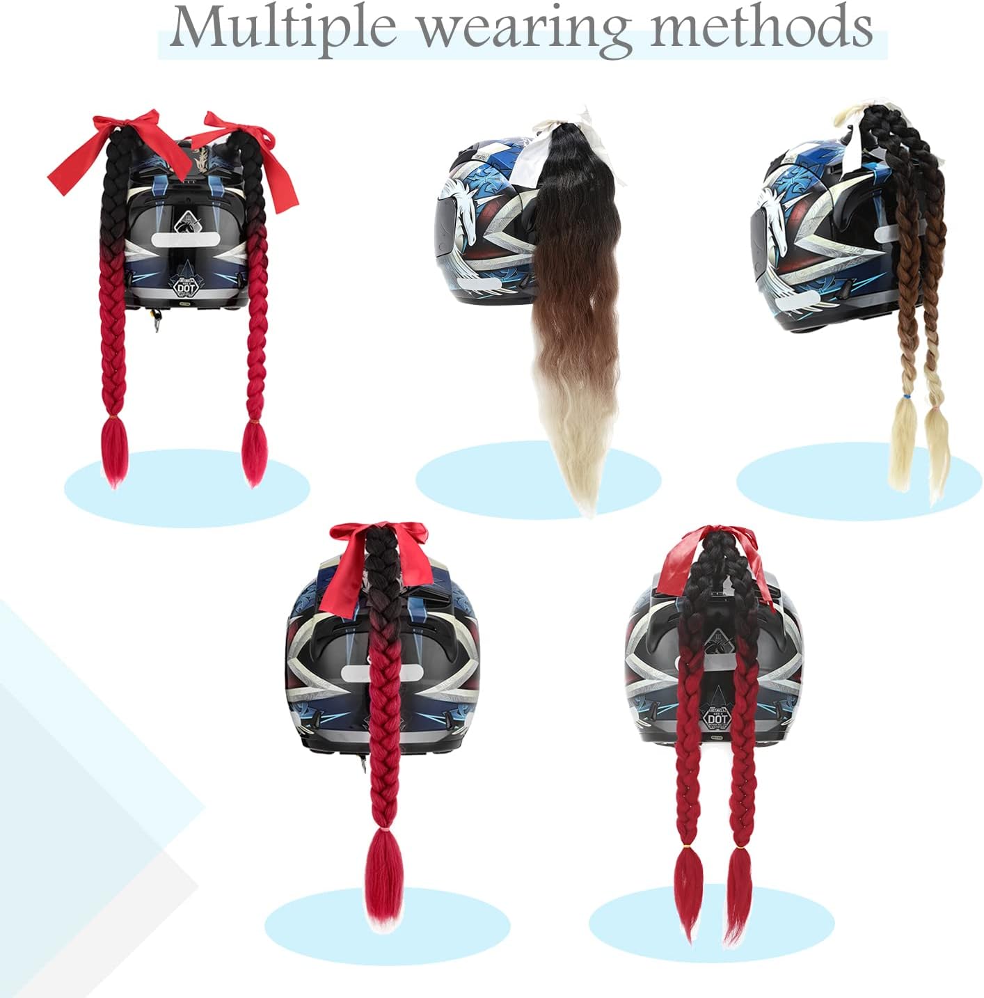 SEGO 1 unidad2 piezas de casco de coleta de trenzas con ventosa desmontable con lazo, casco de motocicleta, colas de caballo, decoración de cola de