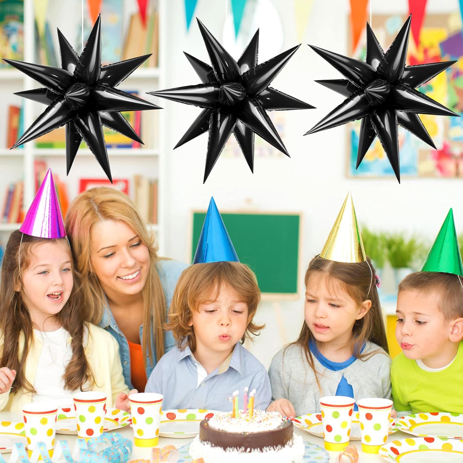 60 globos de estrella negra explosión de 12 puntos de papel de aluminio, globos mágicos en explosión de estrellas grandes para bodas, aniversarios,