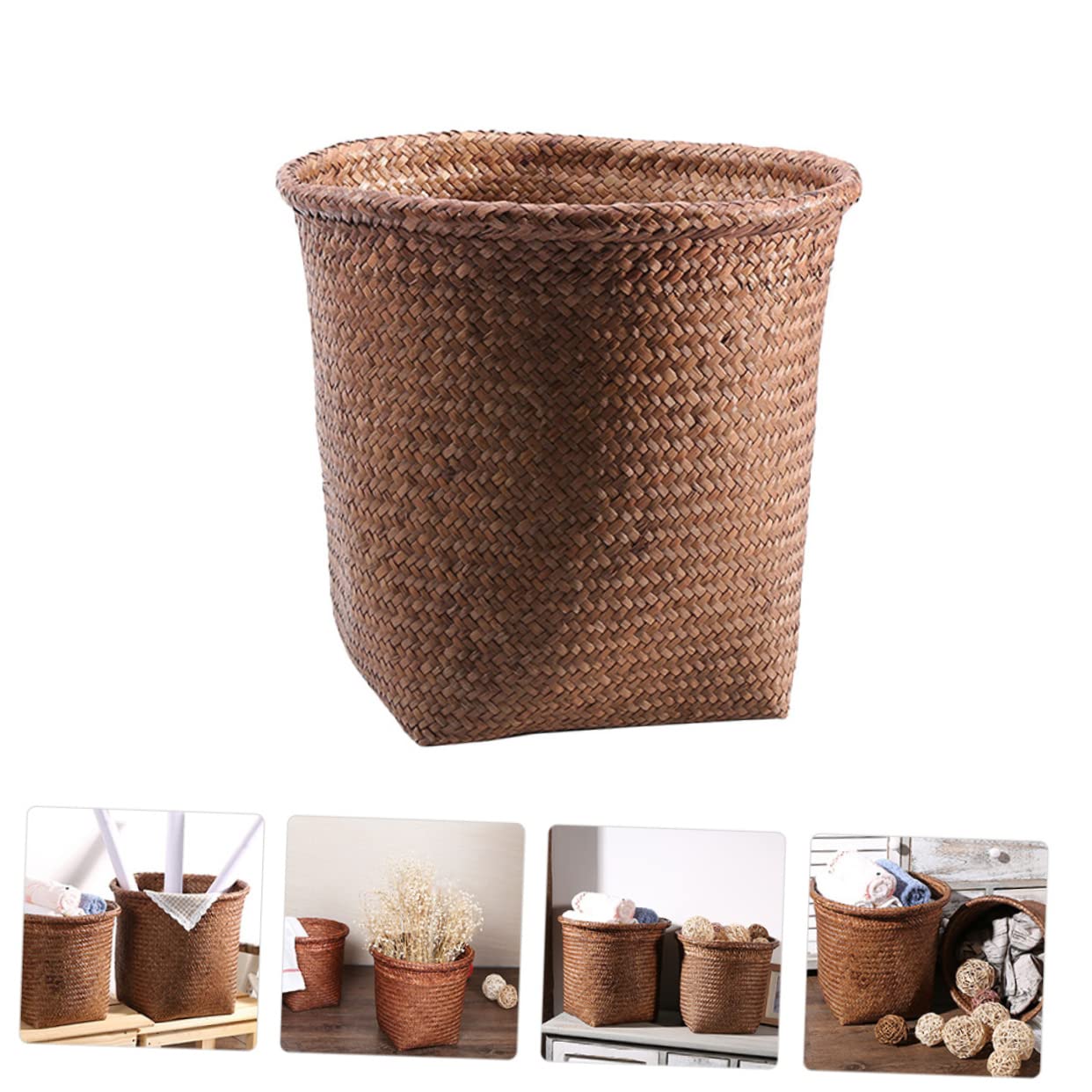 HOOTNEE Cesta de almacenamiento de mimbre para papas y cebollas, cesta de lavandería, cesta de basura rosa, soporte para brochas de maquillaje,