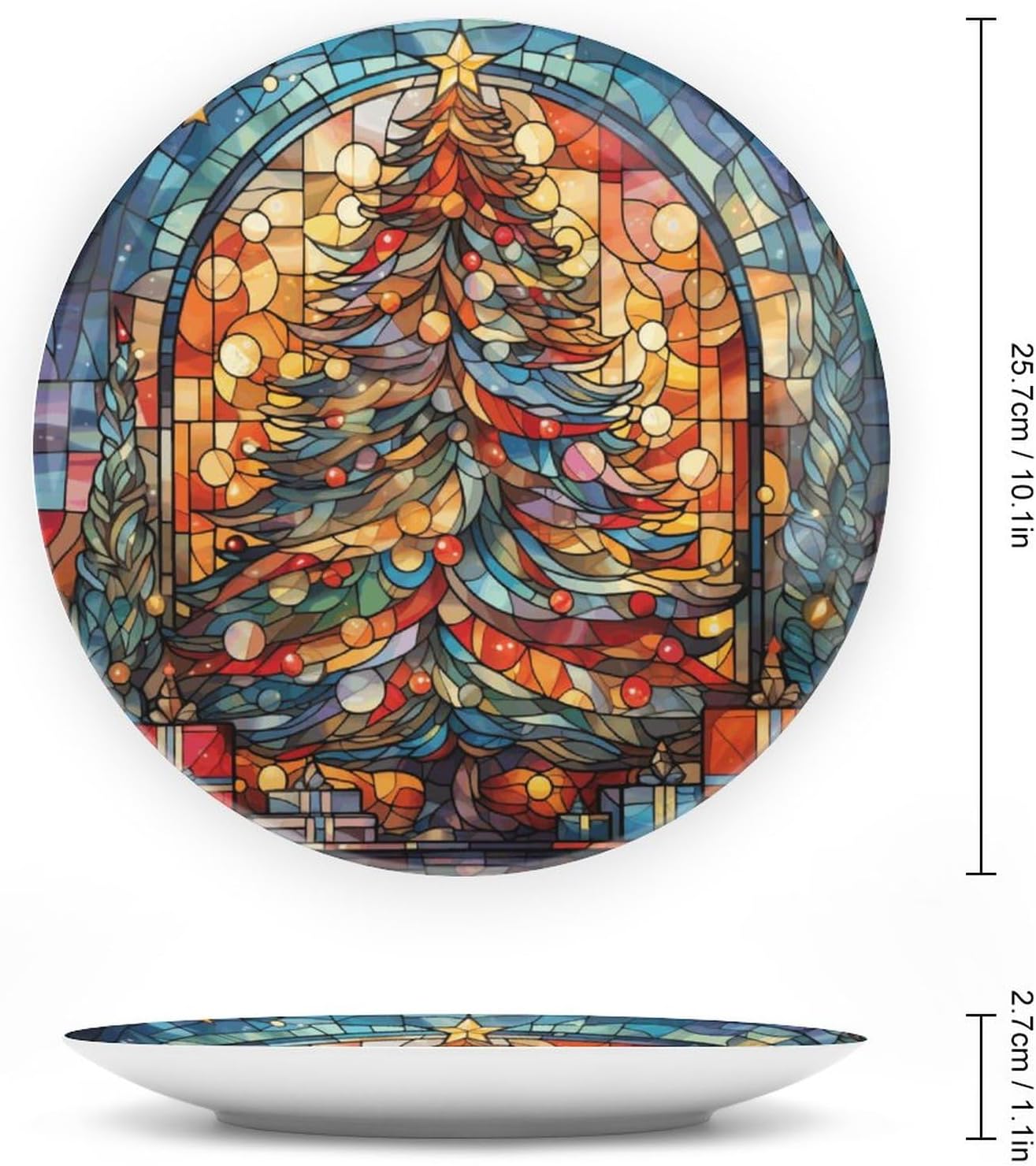 Árbol de Navidad de acuarela en placa para decoración de pared en casa y oficina, plato decorativo con soporte de exhibición, adorno de cerámica,