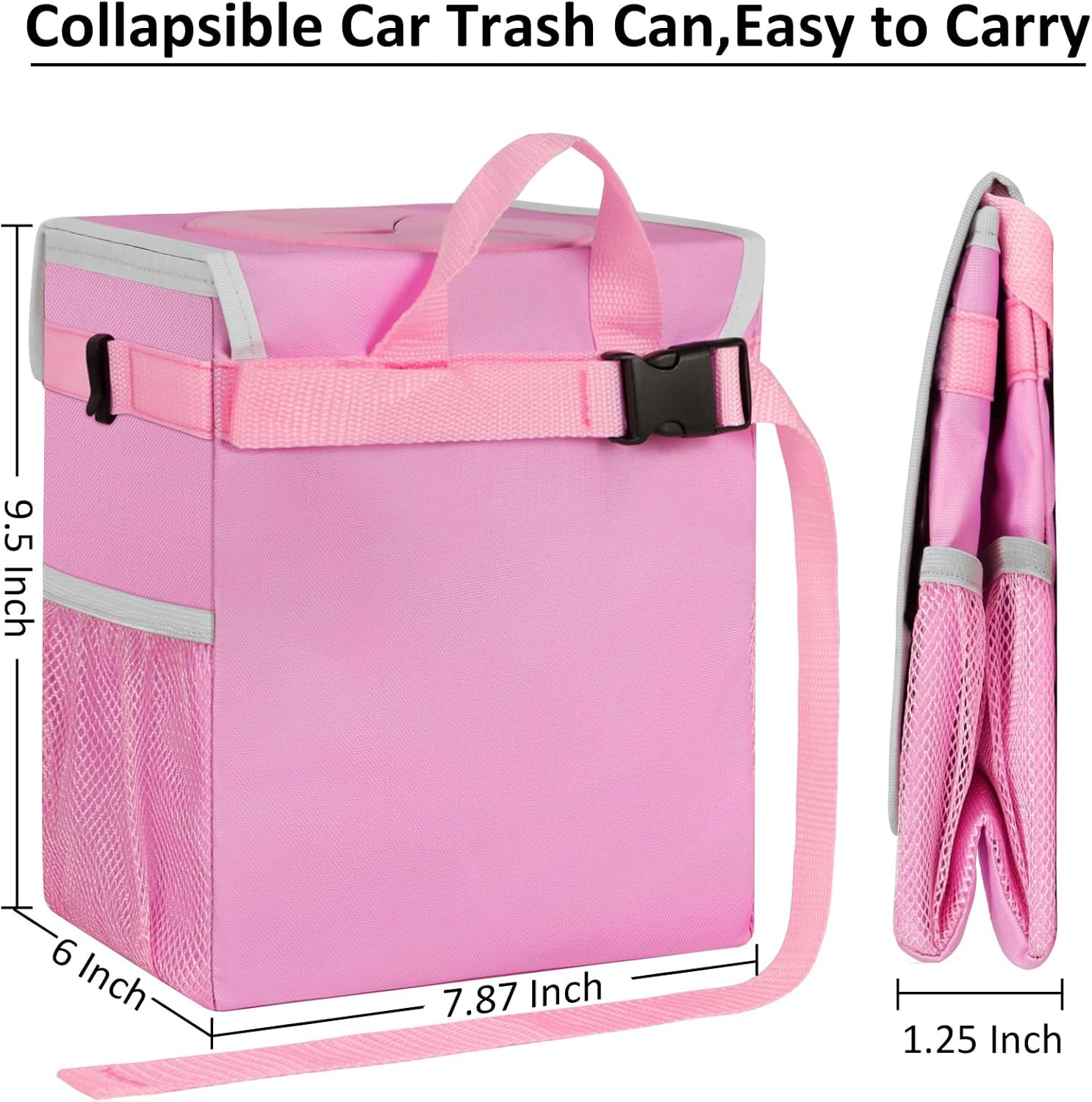Basurero de coche para SUV, camiones, camionetas, color rosa, capacidad de 2 galones, forro a prueba de fugas, cierres de utilidad, bonito diseño