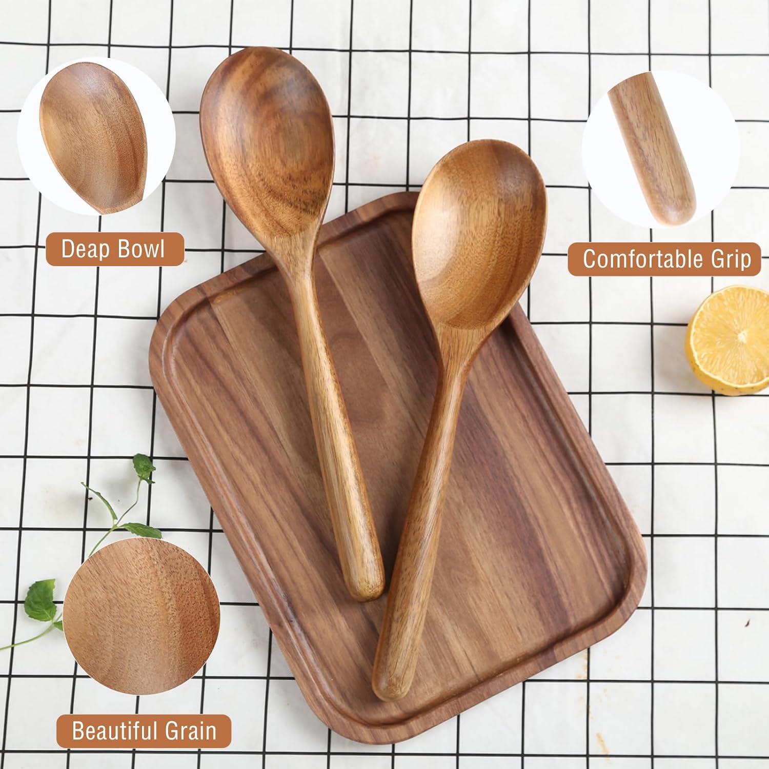 Cucharas de madera para cocinar, cucharas de madera cómodas de mango grueso de 12 pulgadas, utensilios de cocina de madera para agitar, raspar,