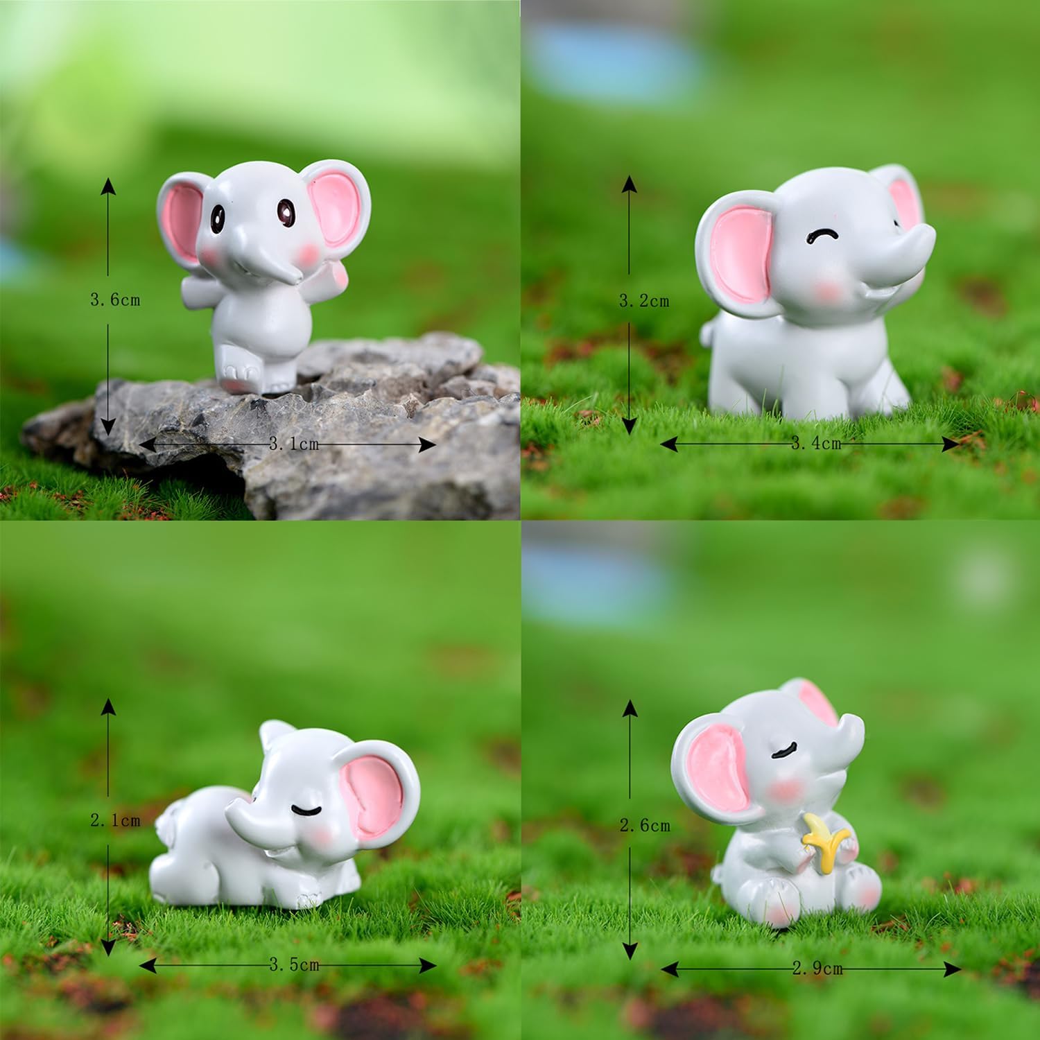 18 figuras de elefante miniatura de resina de elefante para bricolaje, jardín de hadas de Navidad, paisaje de musgo en miniatura, 18 piezas