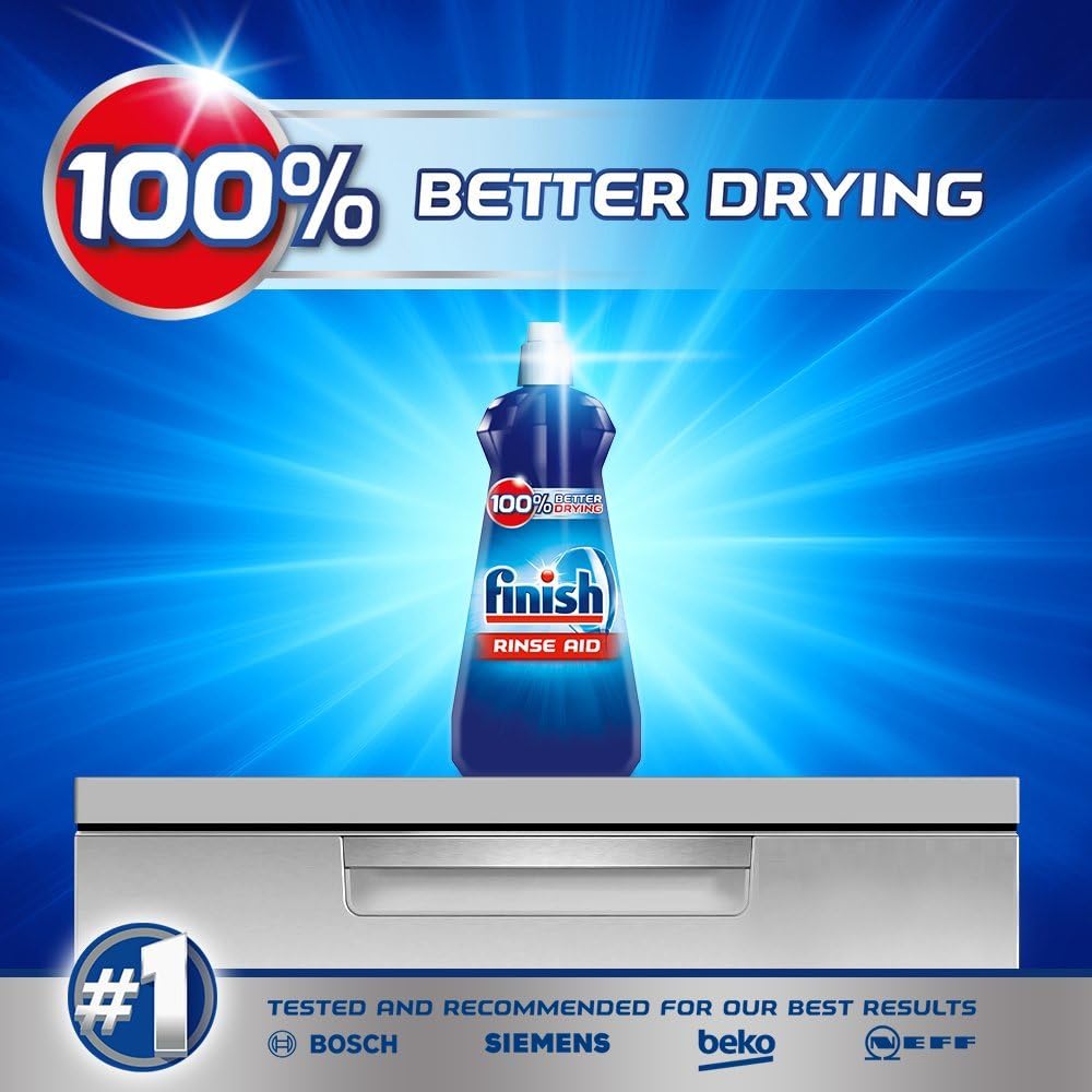 Finish Rinse Aid – Lavavajillas de secado 100% mejor, brillo de limón, 27.1 fl oz