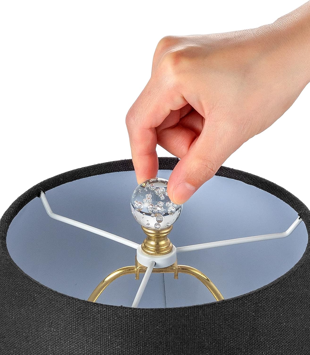 Acabados de lámpara de cristal con base de acabado de latón pulido, vidrio transparente con burbujas en forma de bola con tapa de tornillo,