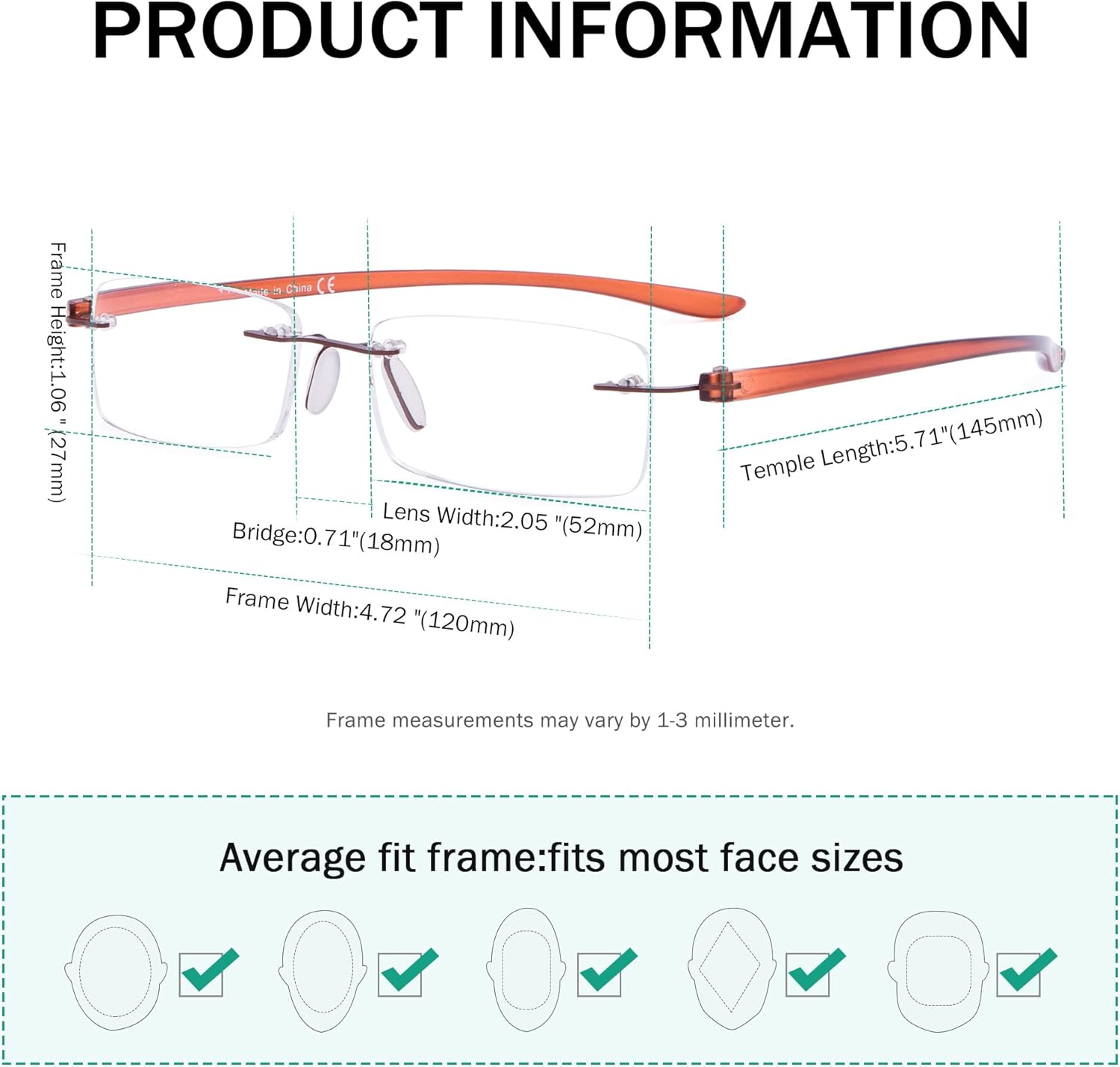 Eyekepper Gafas de lectura sin montura para lentes pequeñas para hombres y mujeres