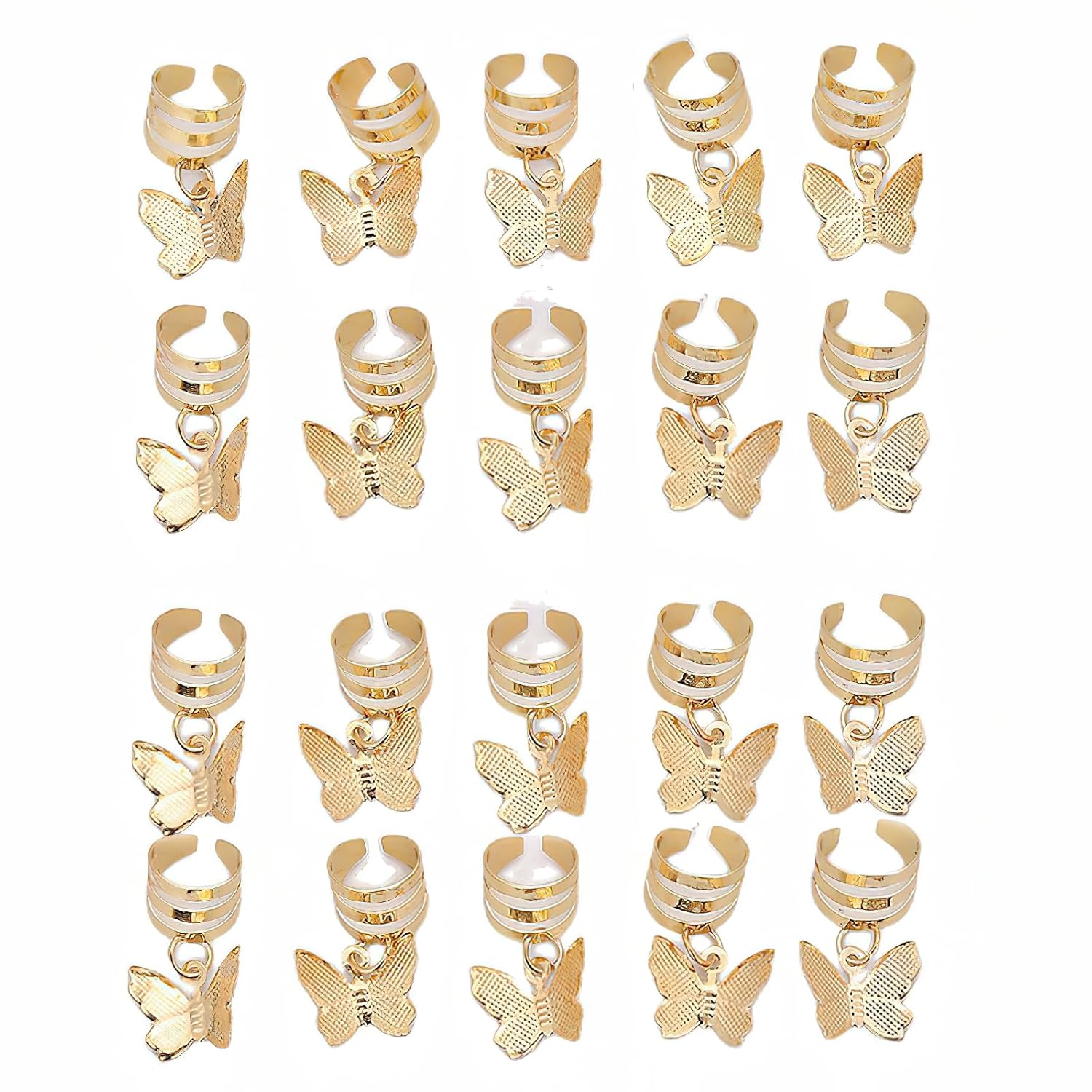 20 piezas de pulseras de pelo de mariposa doradas, cuentas de rastas ajustables, colgantes de metal, trenzas, clips para mujeres y niñas, accesorios