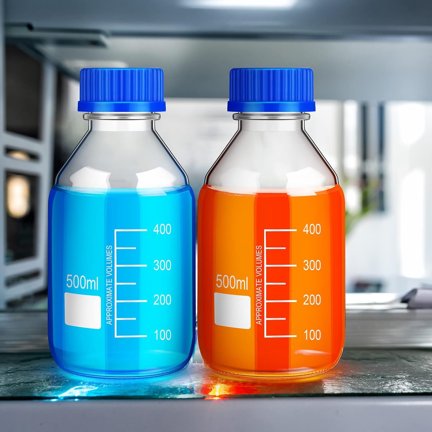 16 botellas de almacenamiento de medios, botella de vidrio de almacenamiento de borosilicato, botella científica redonda graduada con tapa de rosca