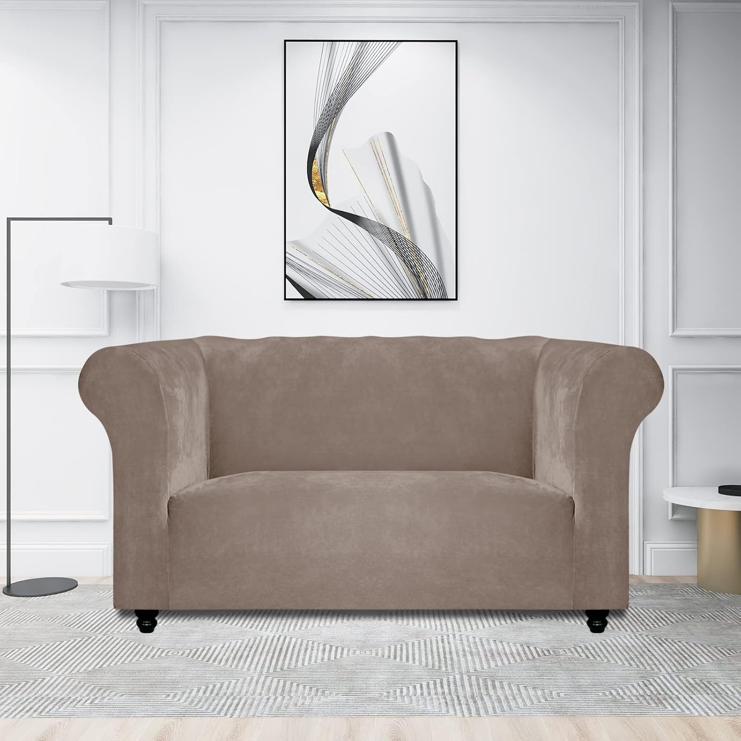 Easy-Going Funda de terciopelo elástico estilo Chesterfield para sala de estar, suave y antideslizante, protector de muebles para perros (sofá