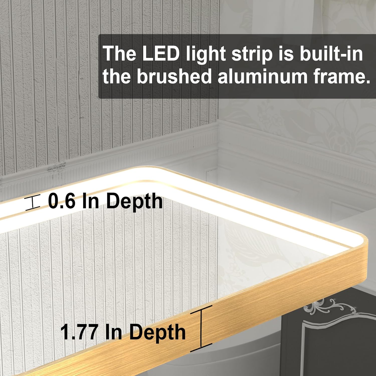 Twalsu Espejo de baño LED de 24 x 36 pulgadas con luces, espejo LED con marco de metal dorado para baño, 3 colores y espejo de tocador iluminado