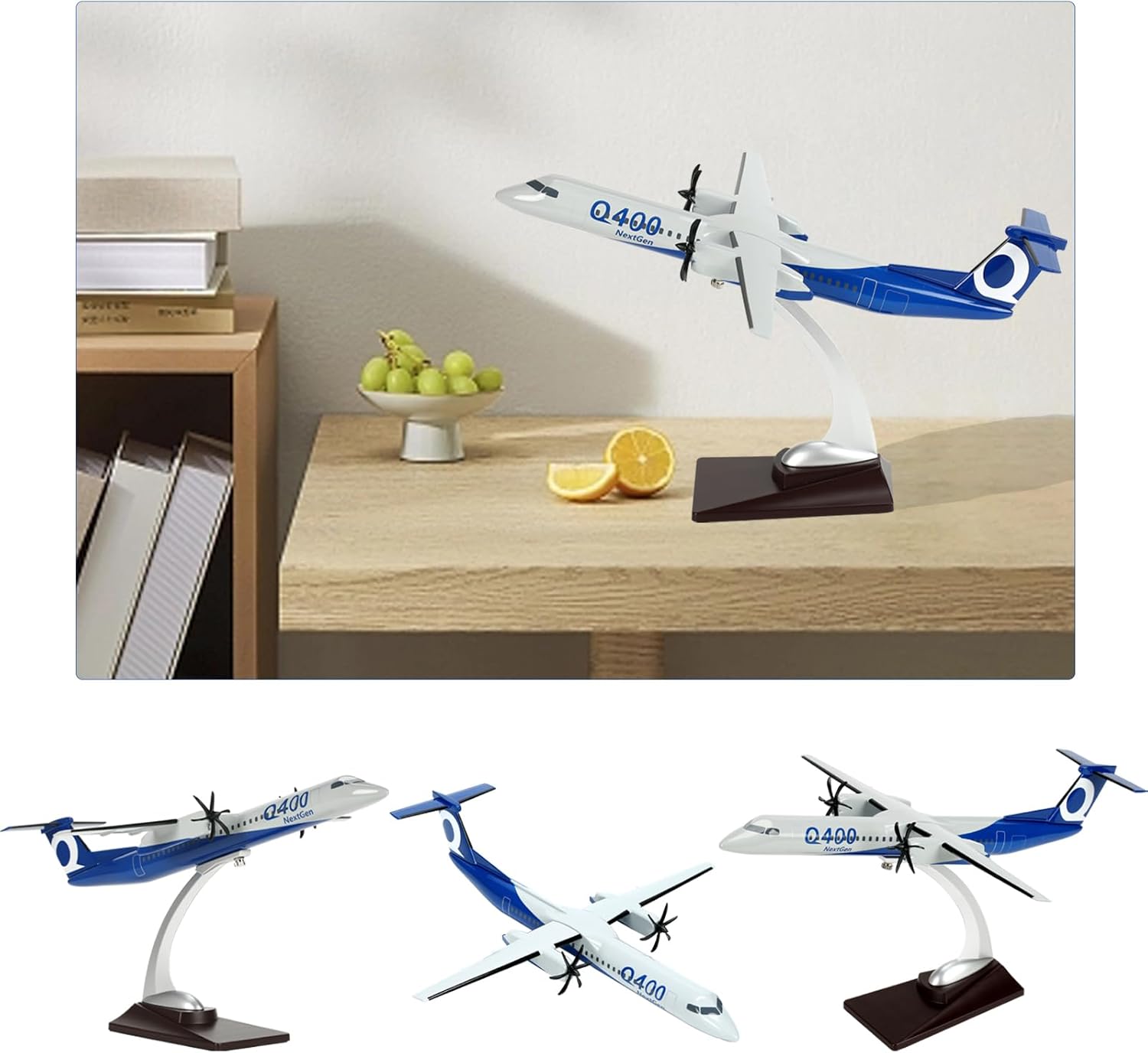 Bombardier Dash 8-Q400 Escala 1100 Modelo de turbohélice gemelo modelo de avión de aleación de resina fundido a presión con soporte y caja de regalo